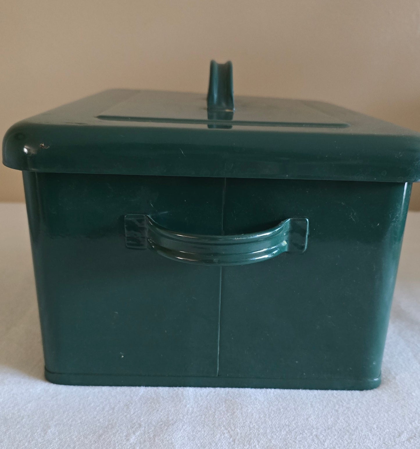 Vintage Green Metal Enamel Bulbs & Seeds Gardening Container Bin with Handles and Lid