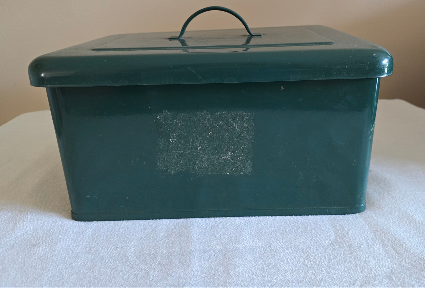 Vintage Green Metal Enamel Bulbs & Seeds Gardening Container Bin with Handles and Lid