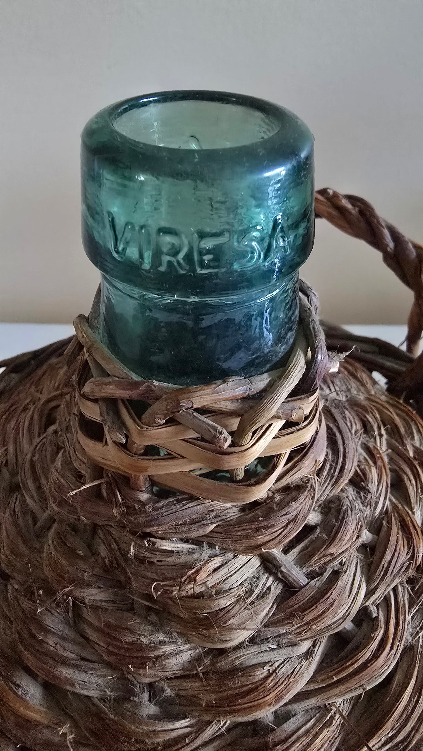 Vintage Viresa Demijohn Wicker Wrapped Bottle with Handles