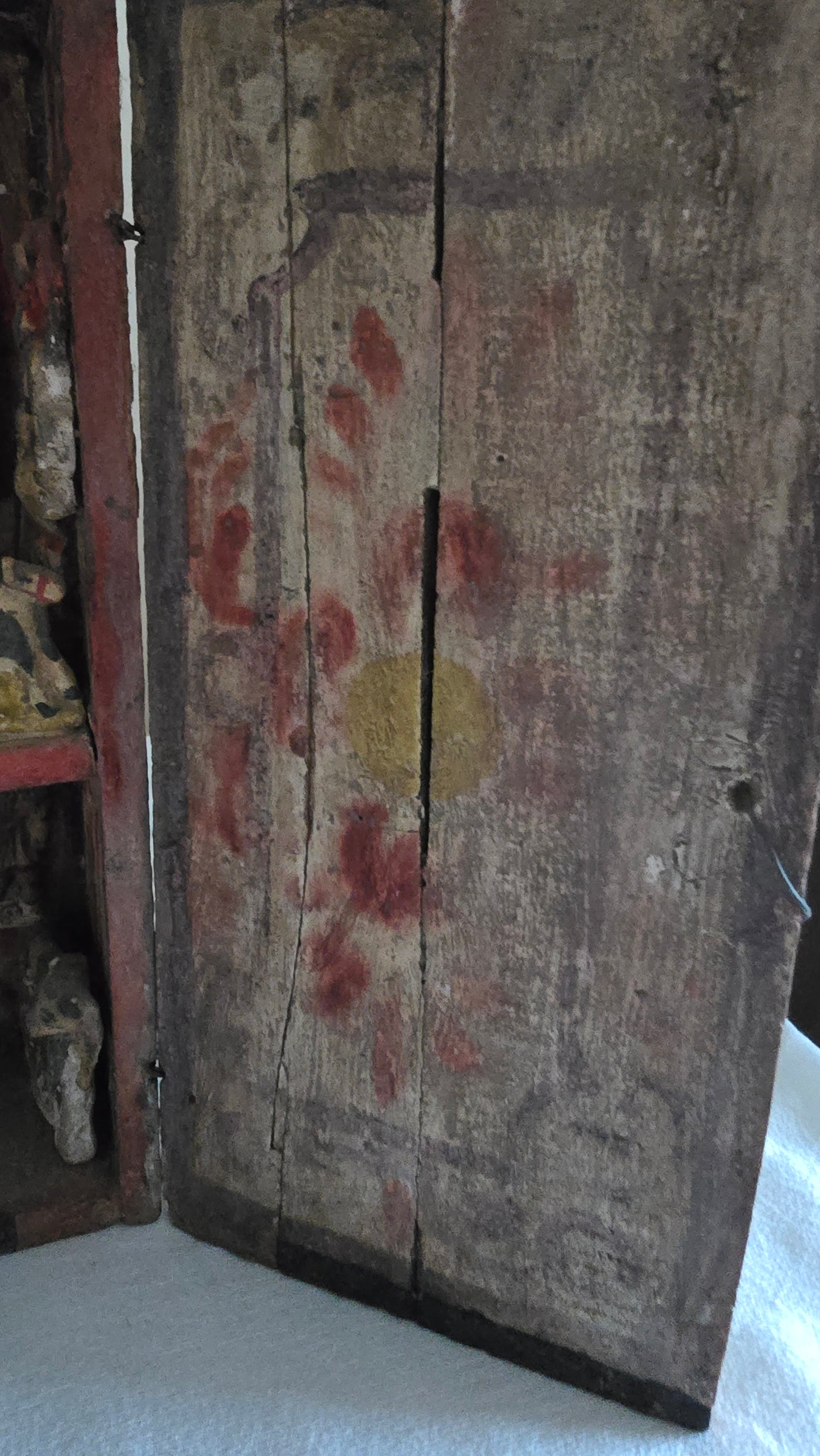 Antique Peruvian Retablo Religious Saints Carved Shrine Prayer Box Cabinet Filadelfia