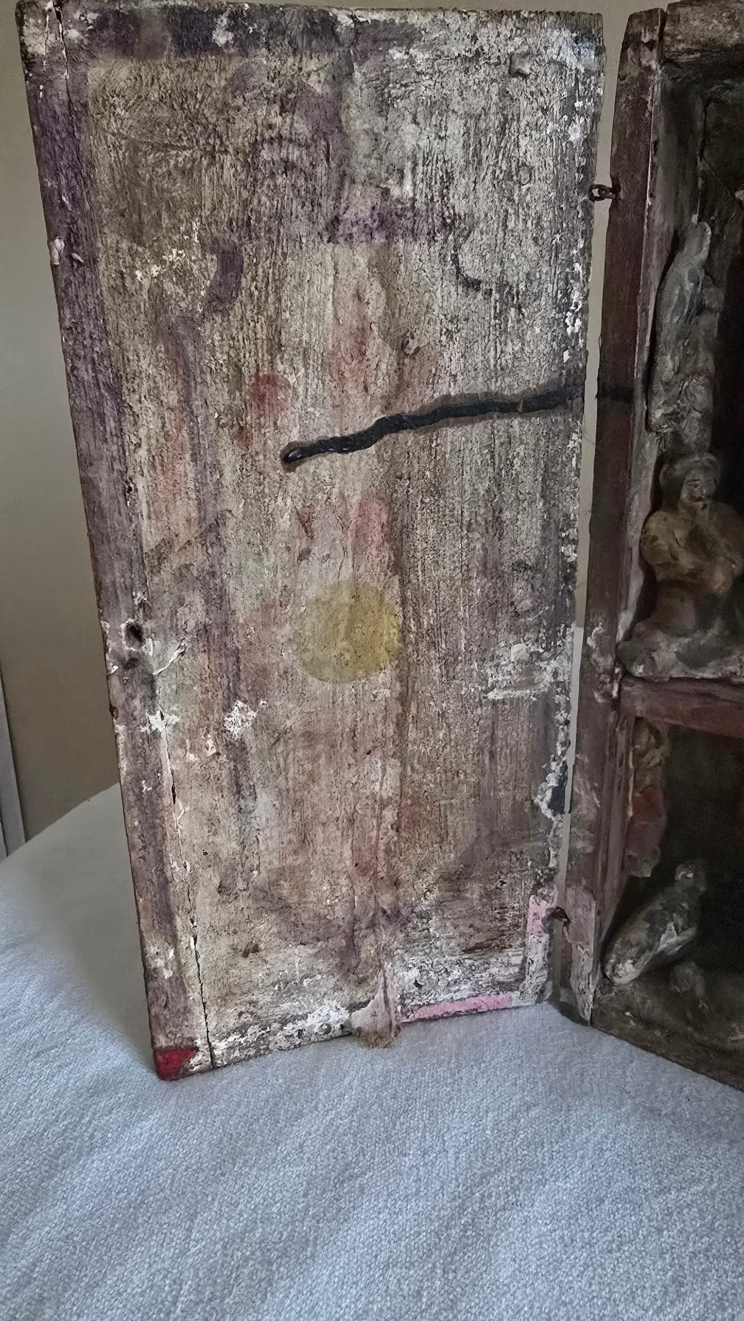 Antique Peruvian Retablo Religious Saints Carved Shrine Prayer Box Cabinet Filadelfia