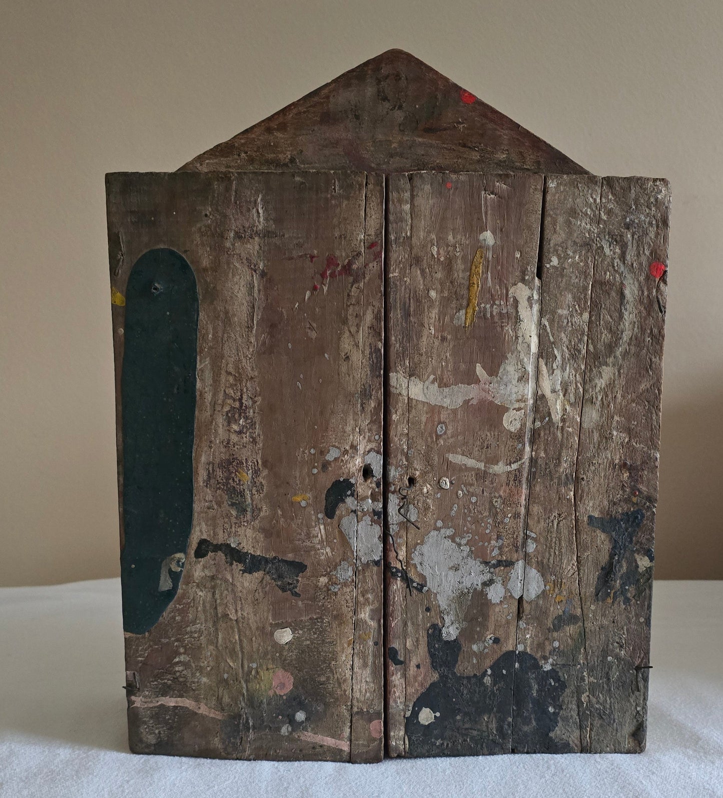 Antique Peruvian Retablo Religious Saints Carved Shrine Prayer Box Cabinet Filadelfia