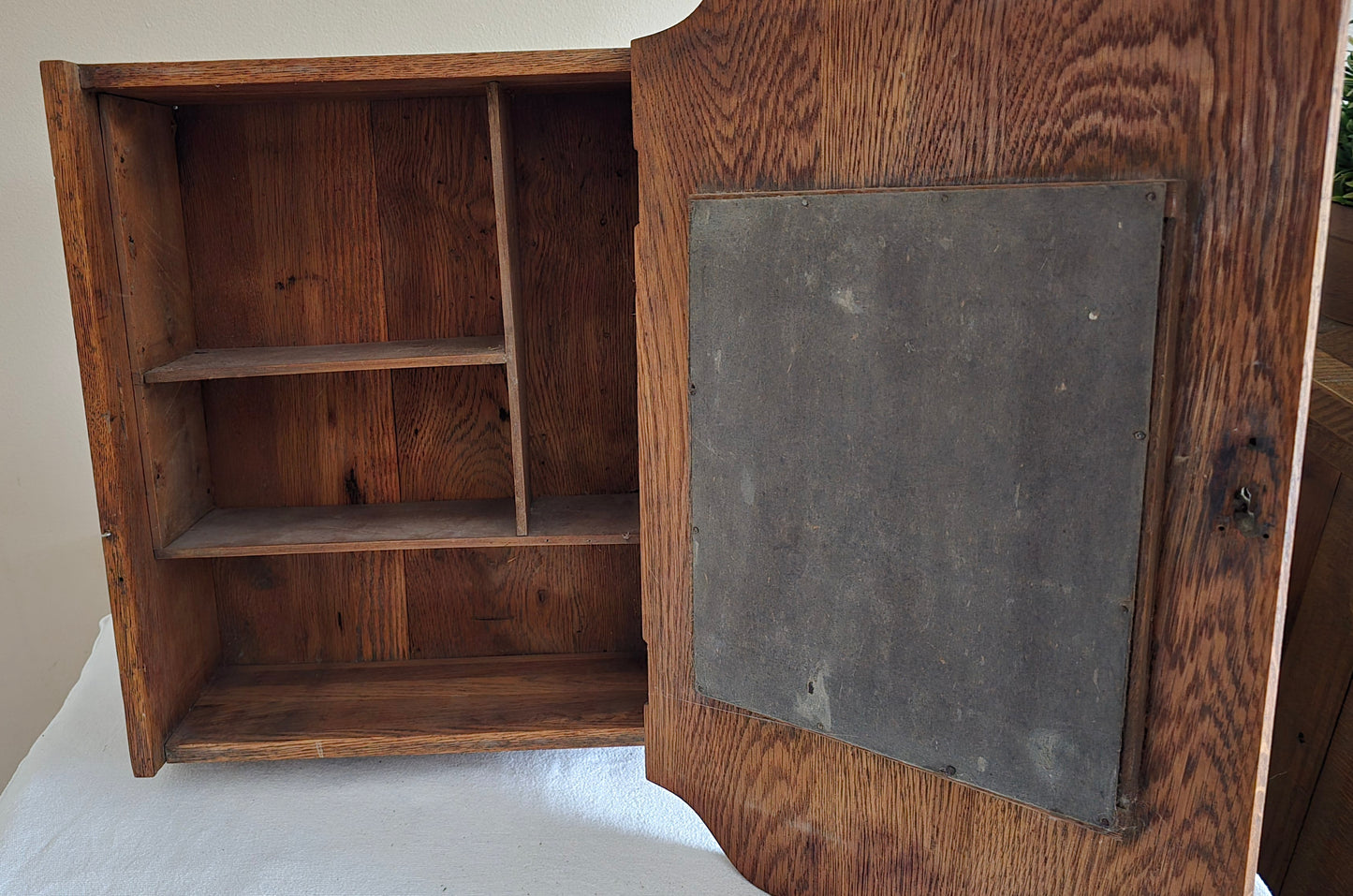 Vintage Solid Oak Medicine Cabinet with Mirror