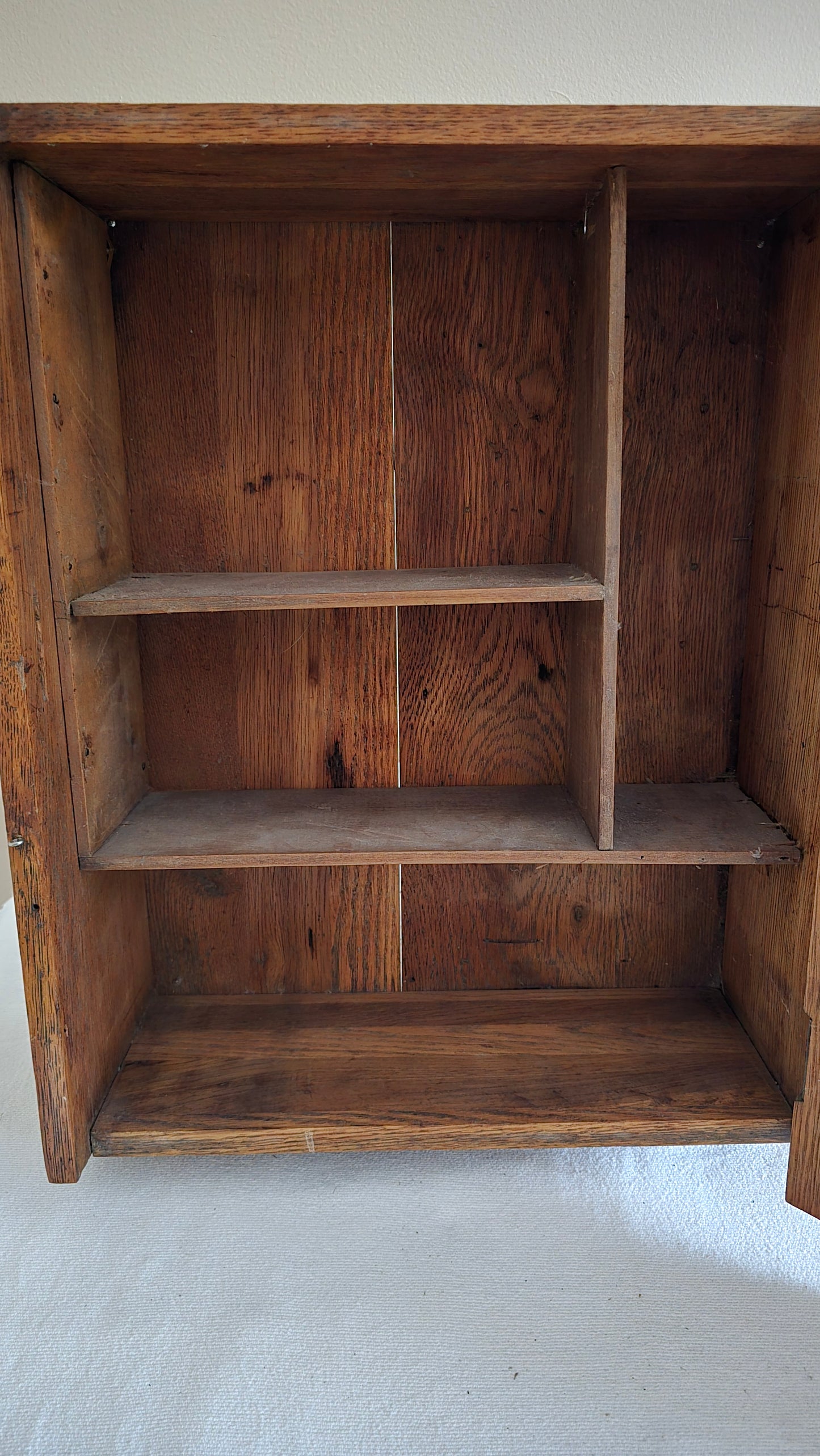 Vintage Solid Oak Medicine Cabinet with Mirror
