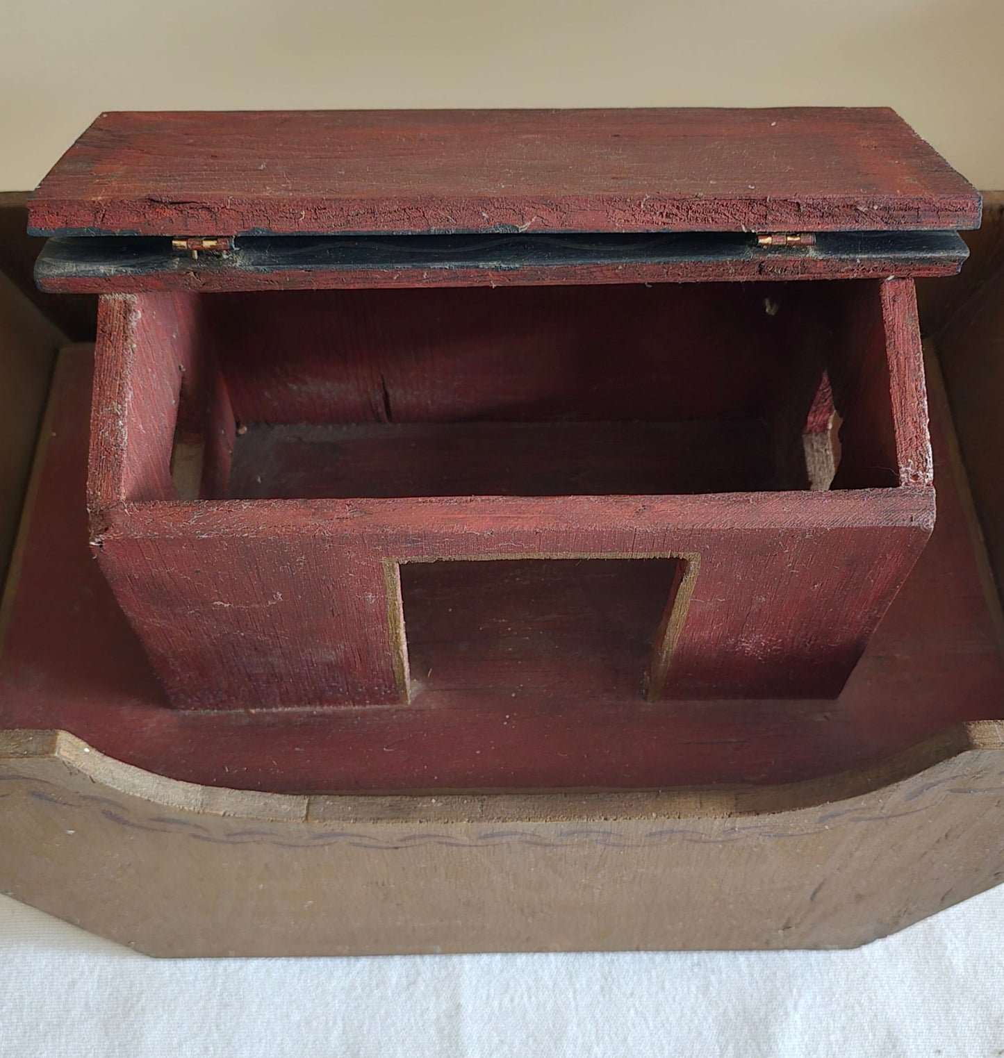 Vintage Primitive Folk Art Wooden Noah's Ark Toy Playset on Wheels with Animals