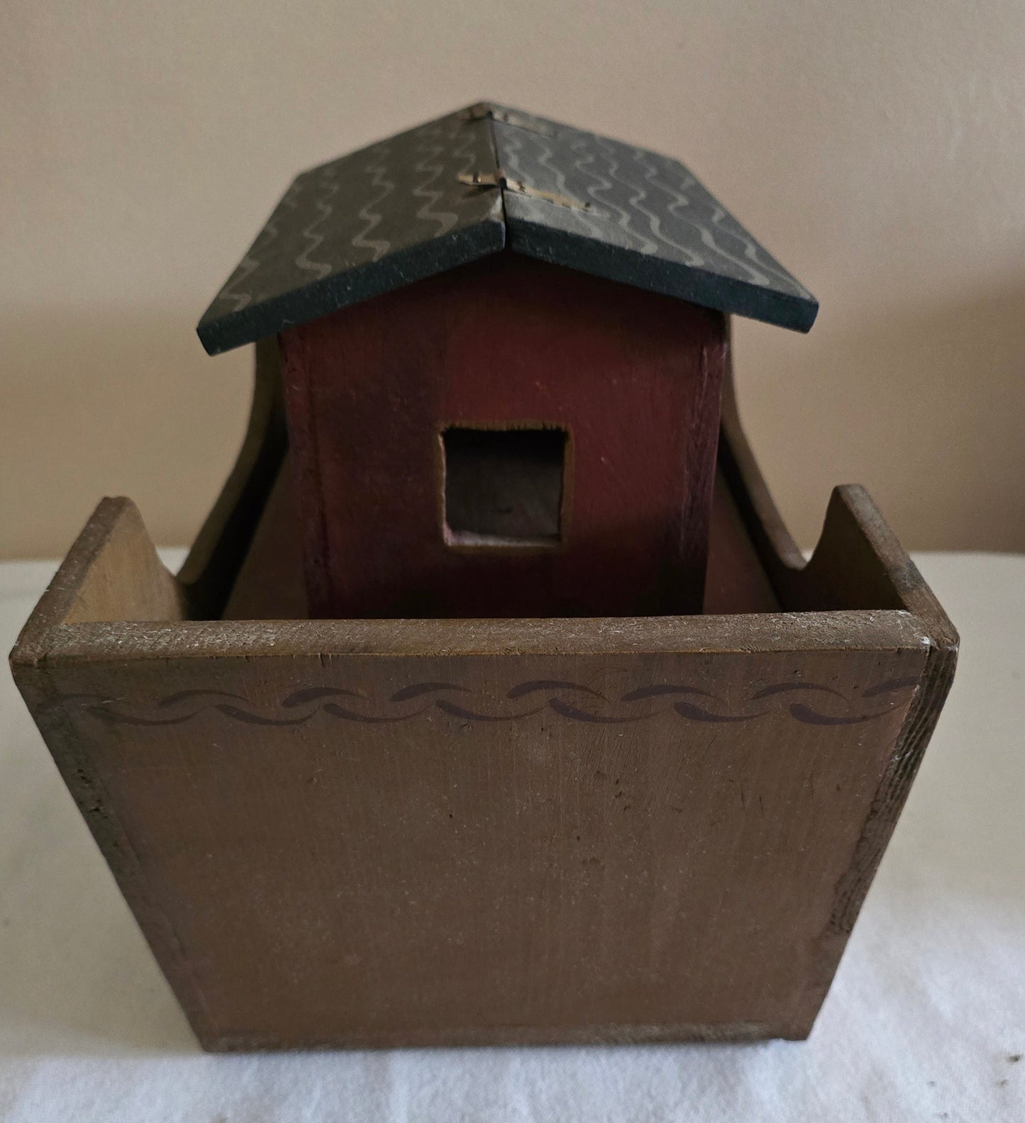 Vintage Primitive Folk Art Wooden Noah's Ark Toy Playset on Wheels with Animals