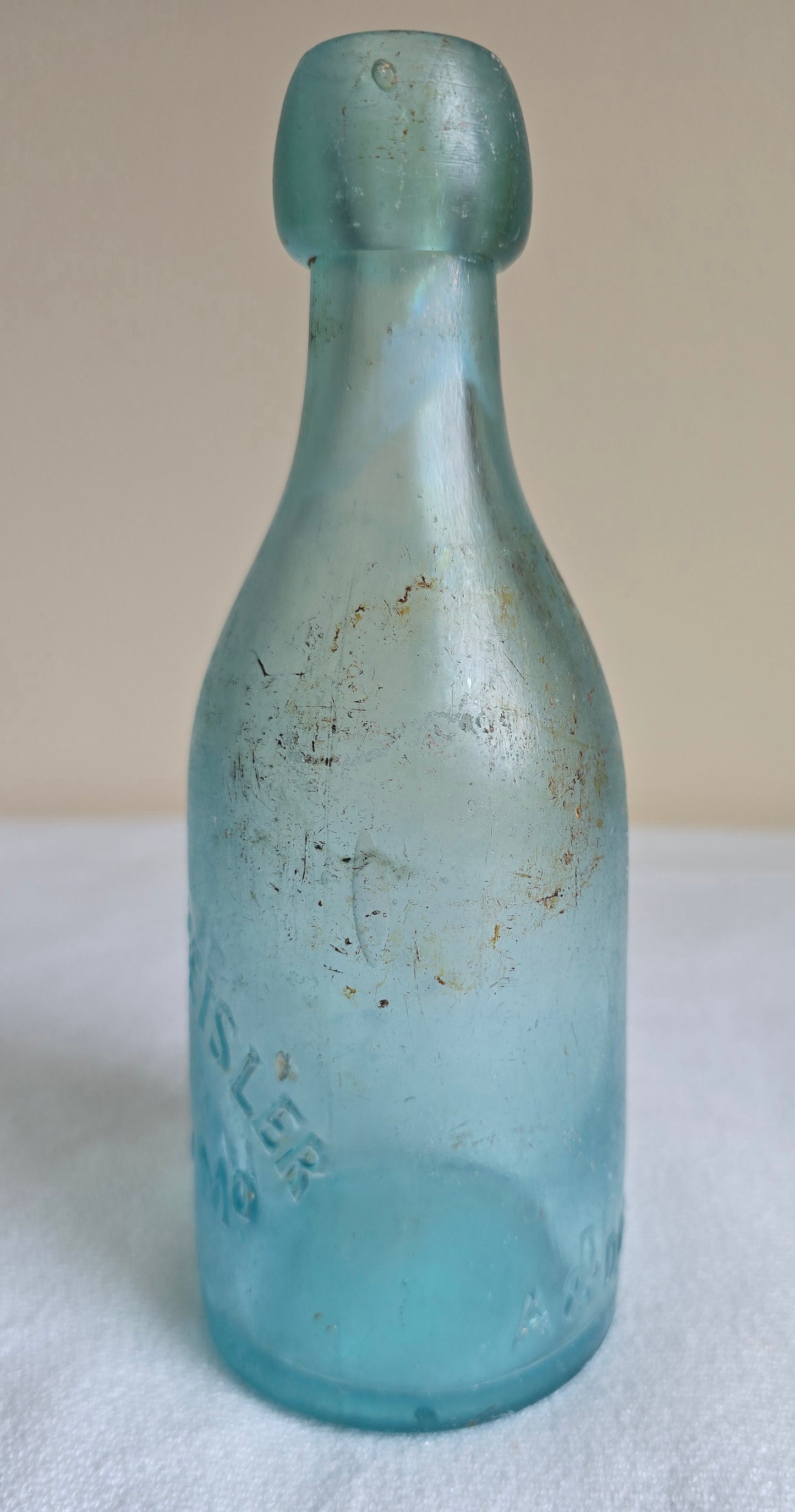 Rare Antique Voelker & Zeisler St Louis MO Missouri Blue Blob Top Soda Bottle