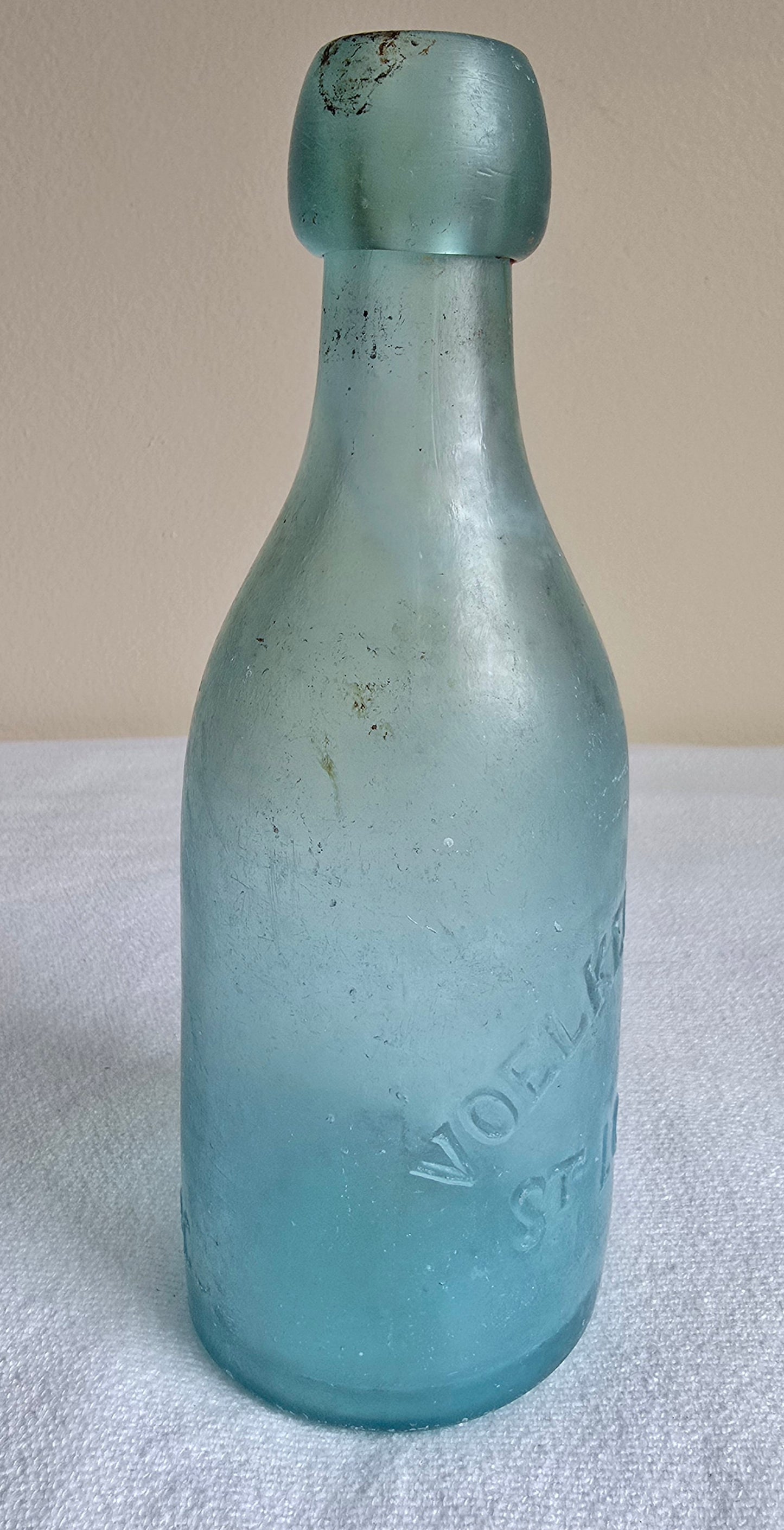 Rare Antique Voelker & Zeisler St Louis MO Missouri Blue Blob Top Soda Bottle