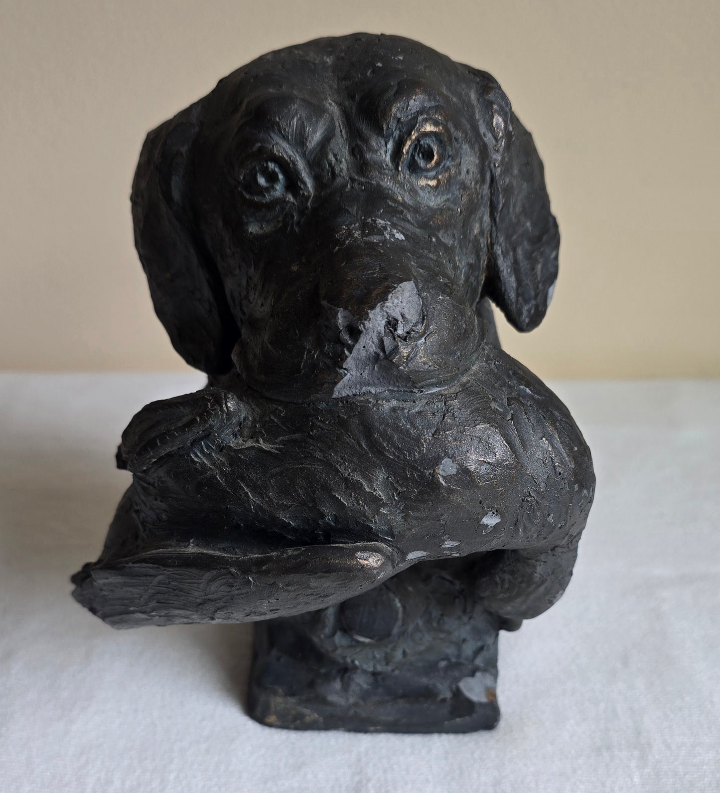 Vintage 1994 Eric Kaposta "Job Well Done" Bronze Sculpture Labrador Retriever with Duck Signed