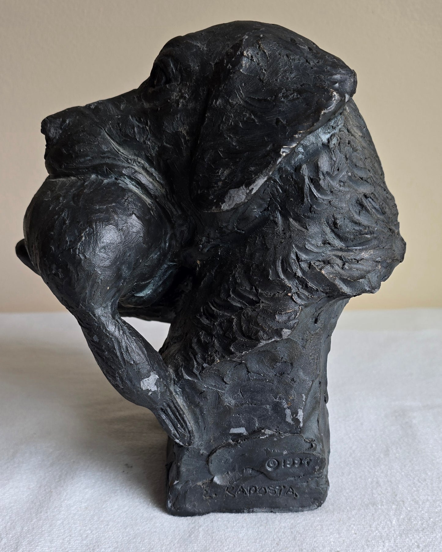 Vintage 1994 Eric Kaposta "Job Well Done" Bronze Sculpture Labrador Retriever with Duck Signed