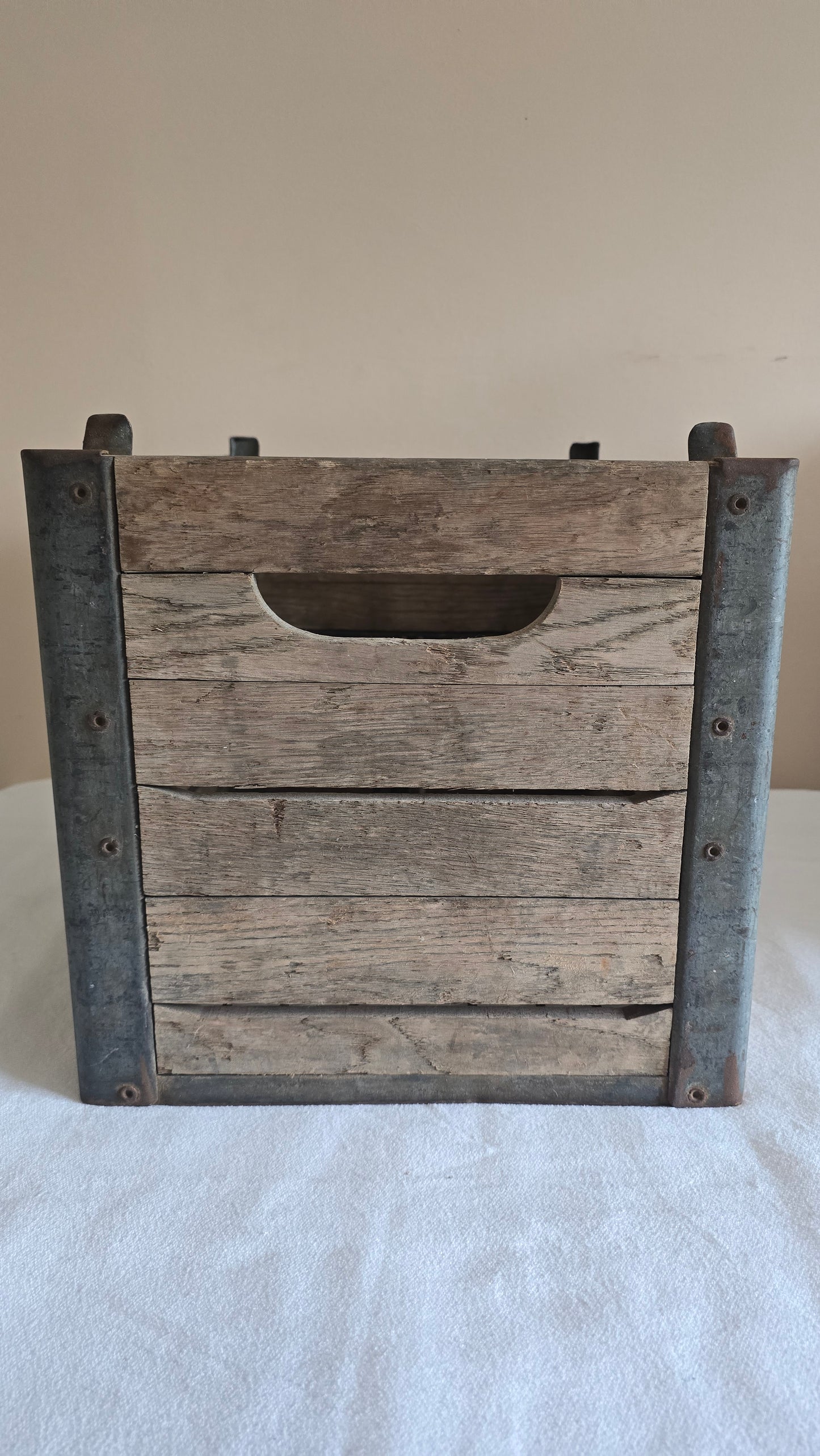 Vintage Wood and Metal Sunny Slope Dairy Spring City PA Milk Crate with Wire Insert