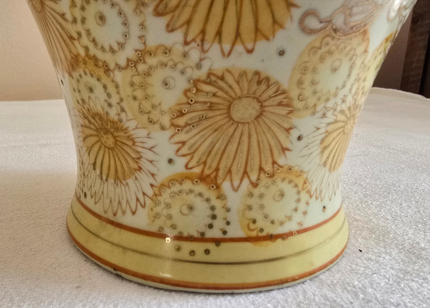 Vintage Andrea by Sadek Gold Hand Painted Porcelain Ginger Jar Temple Jar with Lid Floral Urn