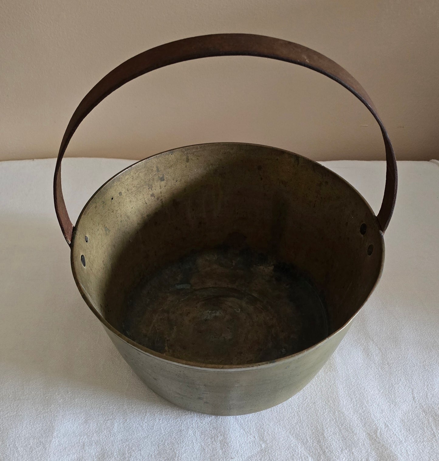 Antique Heavy Thick Brass Jam Pan Cooking Pot with Forged Iron Handle