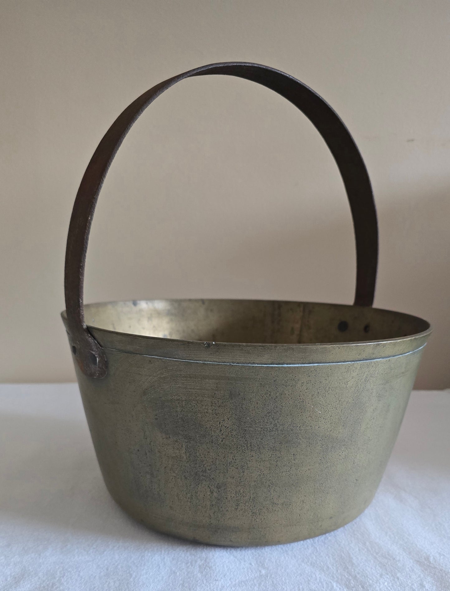 Antique Heavy Thick Brass Jam Pan Cooking Pot with Forged Iron Handle