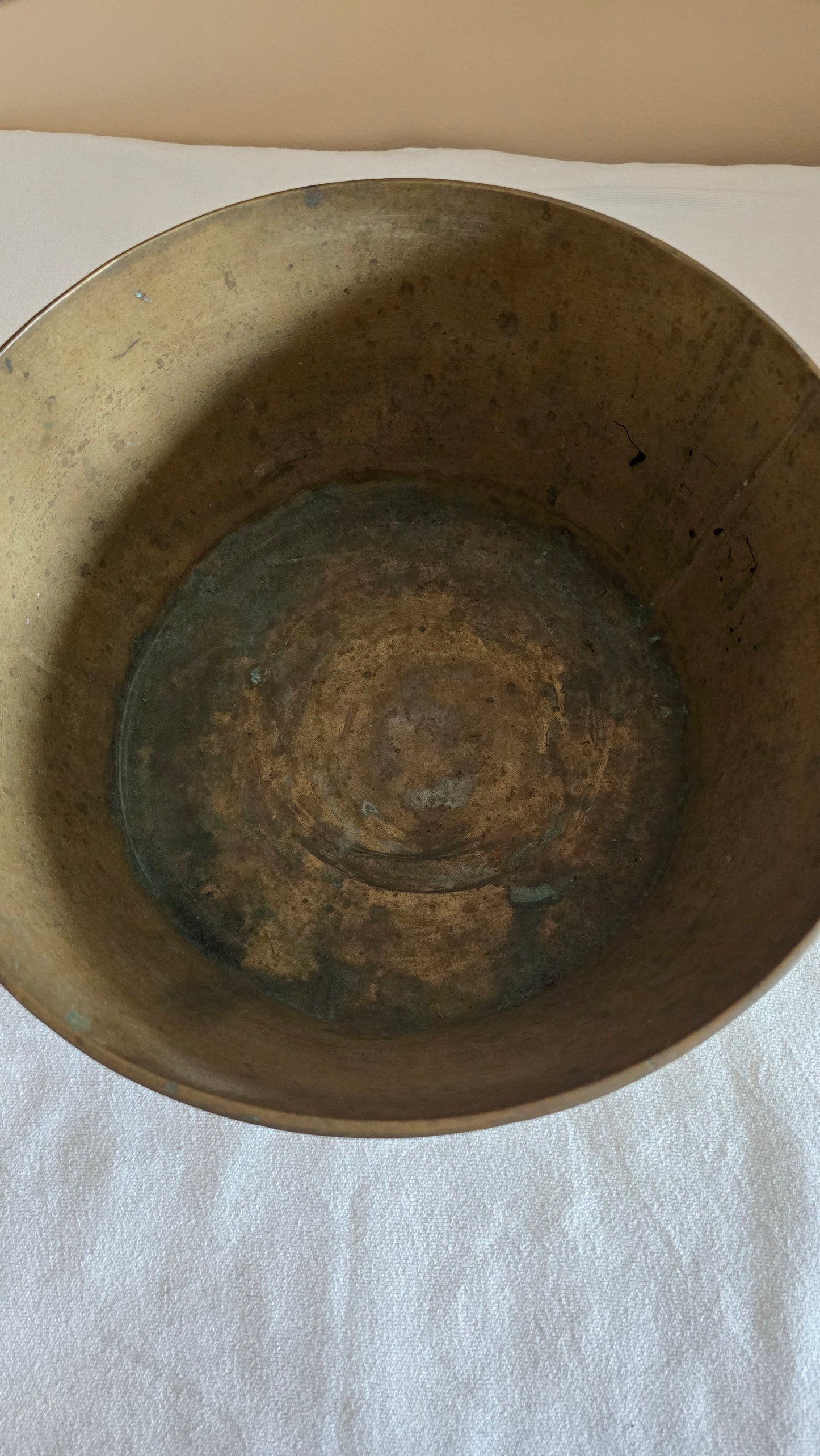 Antique Heavy Thick Brass Jam Pan Cooking Pot with Forged Iron Handle