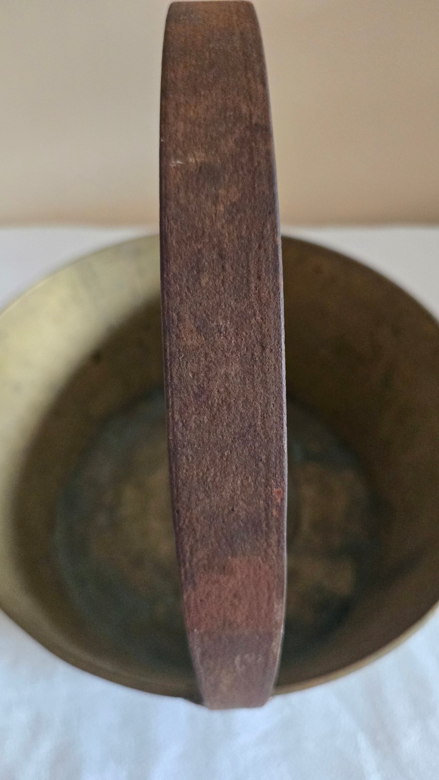 Antique Heavy Thick Brass Jam Pan Cooking Pot with Forged Iron Handle