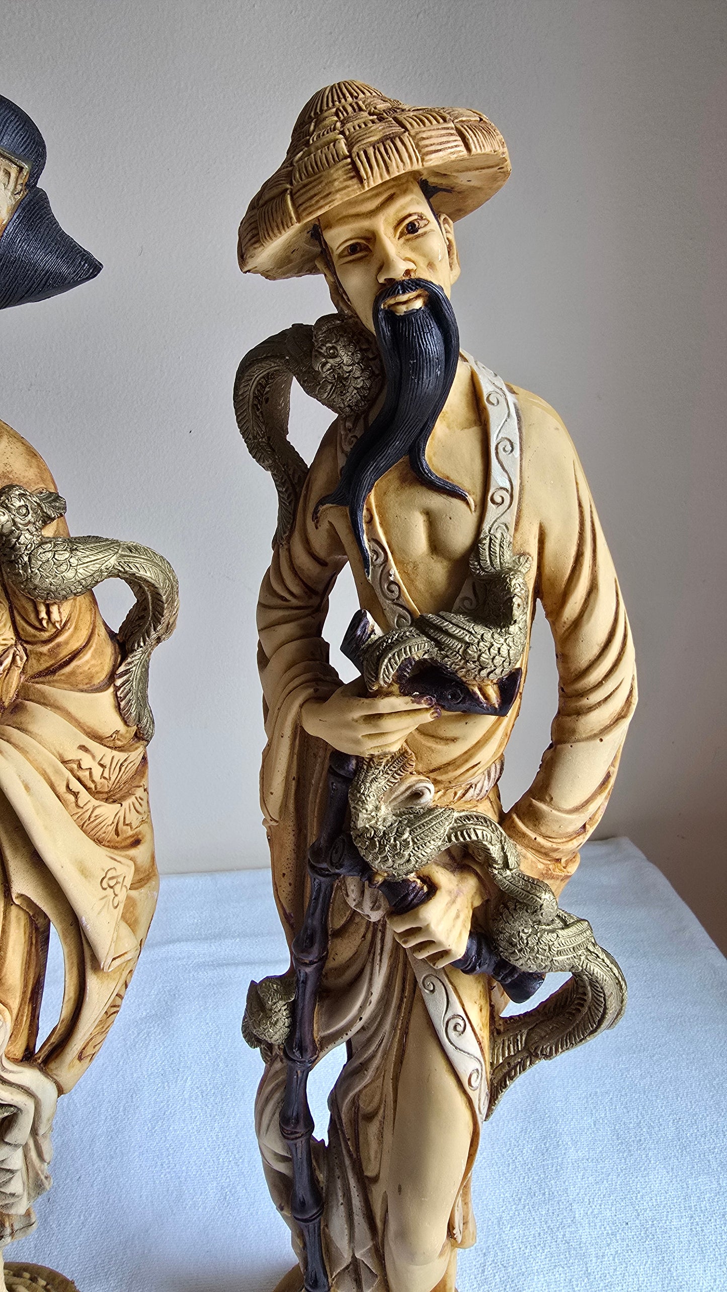 Vintage 19" Carved Resin Asian Pair of Chinese Figures Statues Man & Woman