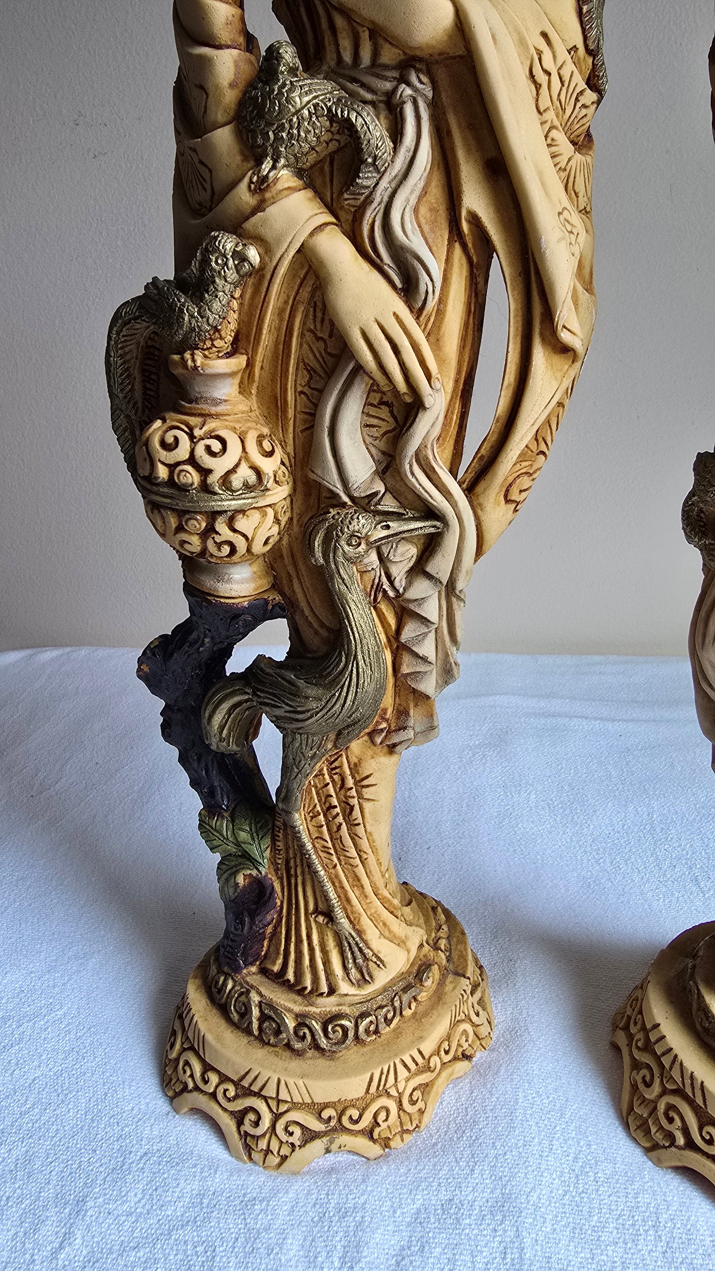 Vintage 19" Carved Resin Asian Pair of Chinese Figures Statues Man & Woman