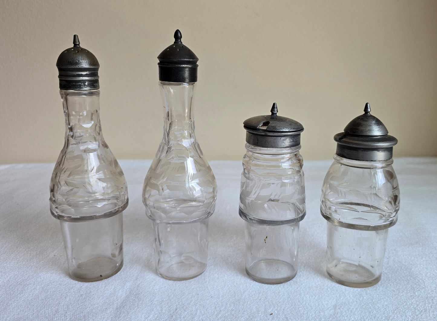 Antique Elkington & Co British Silver Plate Cruet Set with Etched Glass