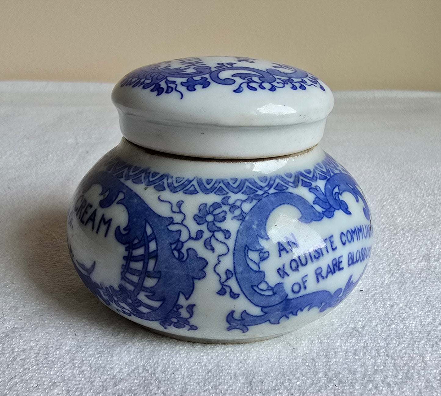 Antique Rare Magda Toilet Cream Porcelain Jar Blue & White The Magda Co Chemists Chicago