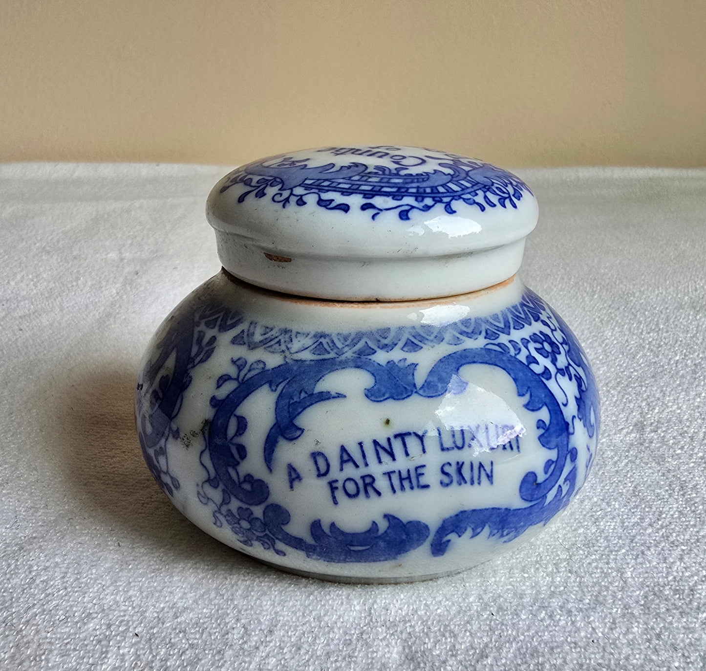 Antique Rare Magda Toilet Cream Porcelain Jar Blue & White The Magda Co Chemists Chicago