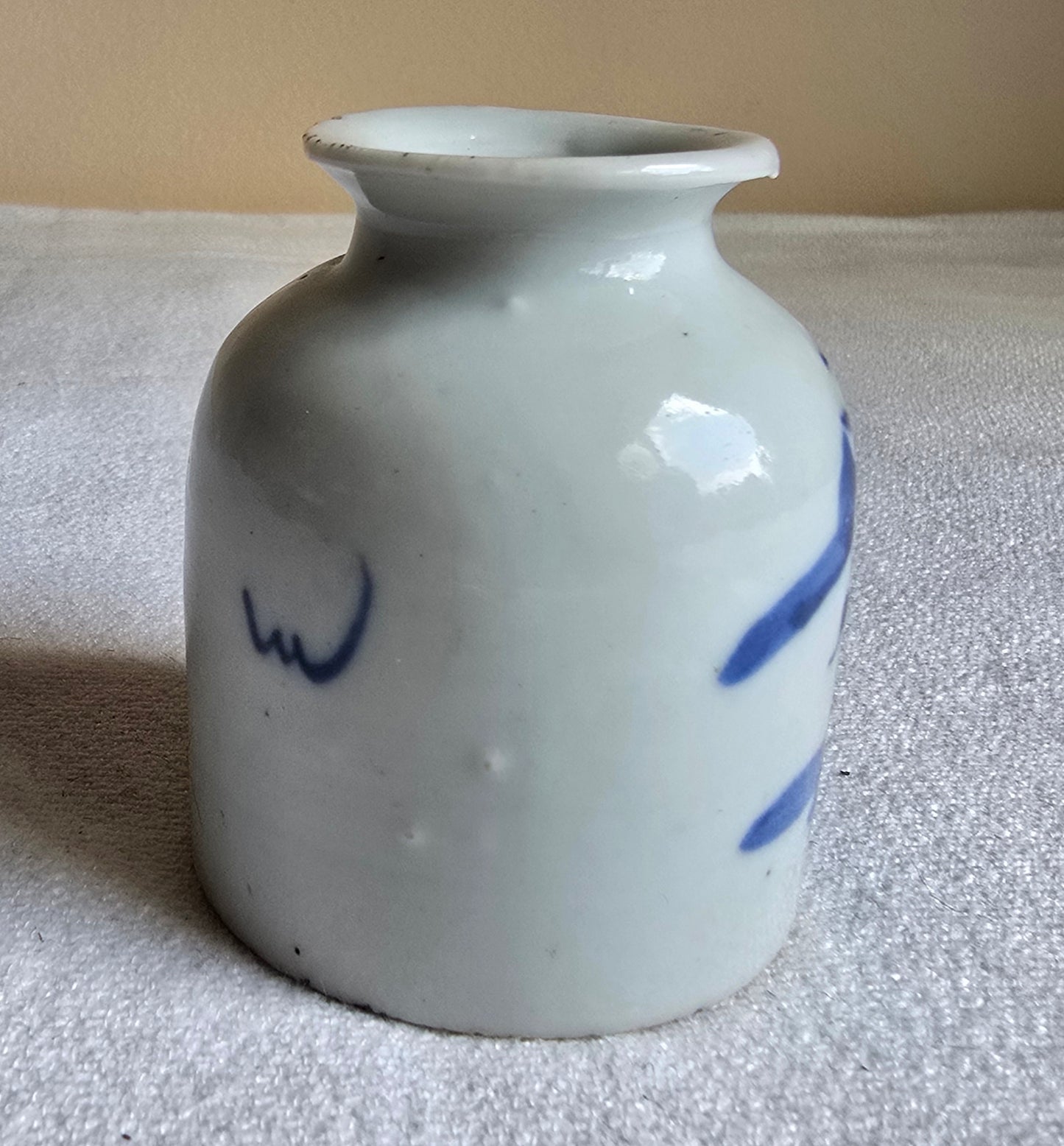 Antique Asian Chinese Brush Washer Ink Pot Porcelain Jar Hand Painted Blue & White