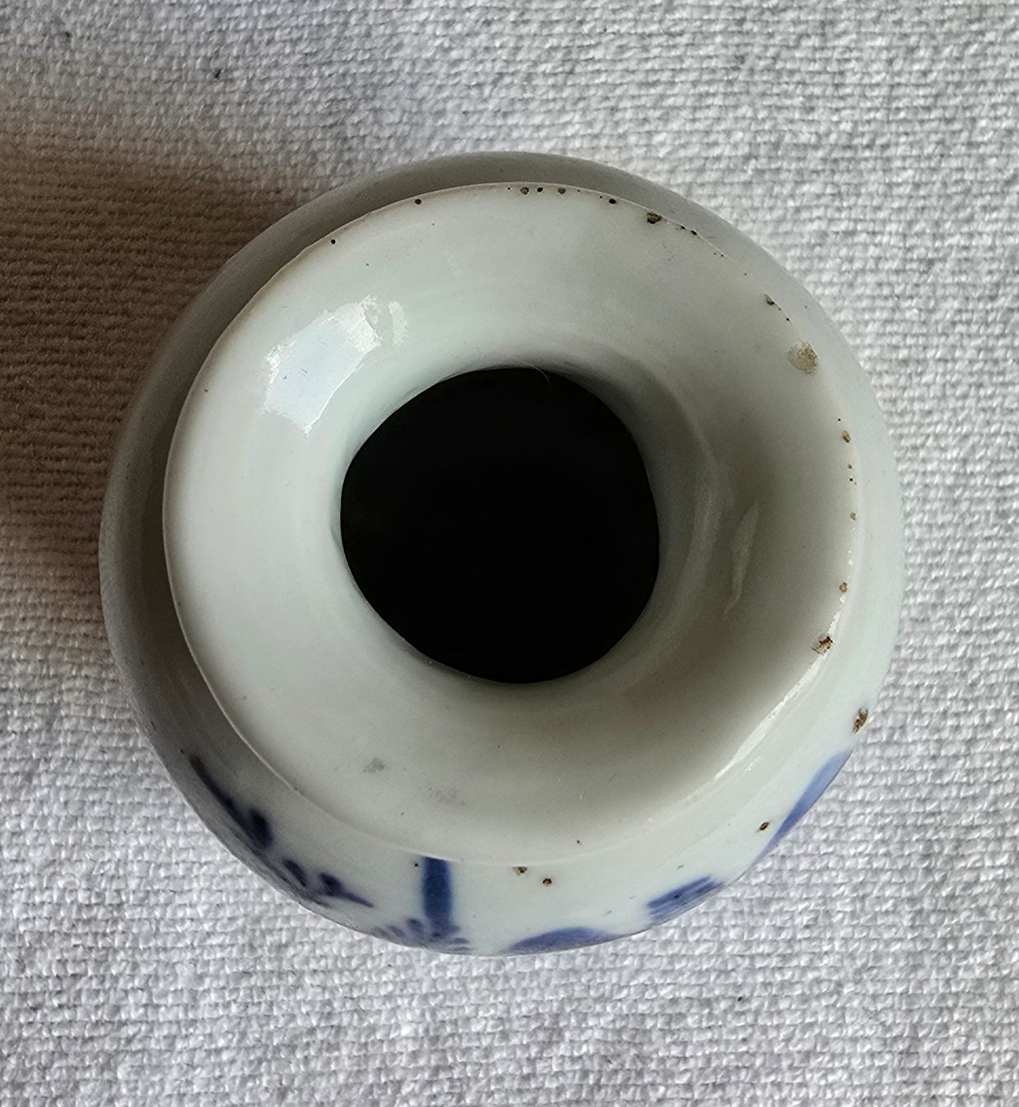 Antique Asian Chinese Brush Washer Ink Pot Porcelain Jar Hand Painted Blue & White