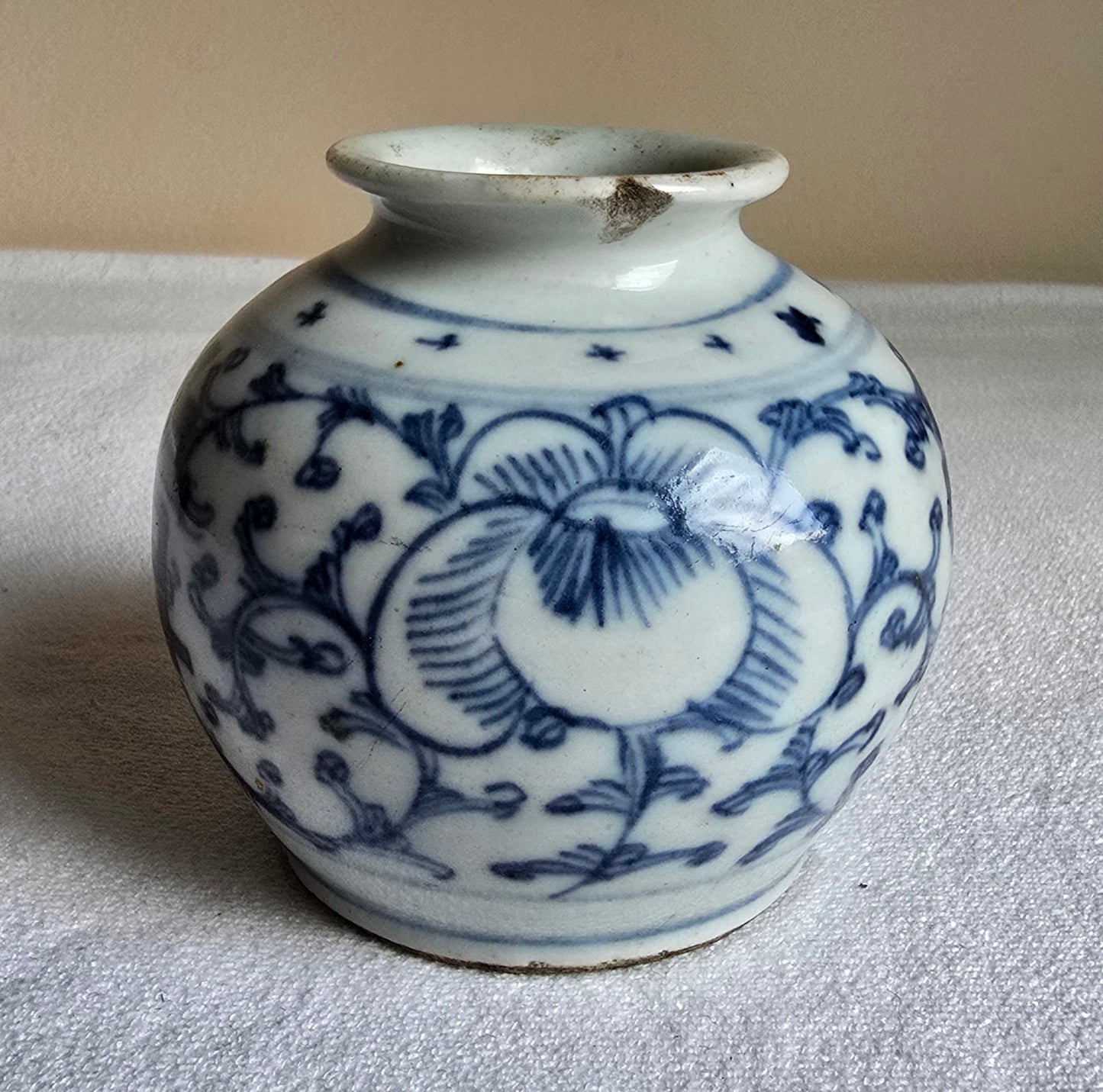 Antique Chinese Asian Blue & White Porcelain Double Happiness Brush Washer Hand Painted Vase Jar