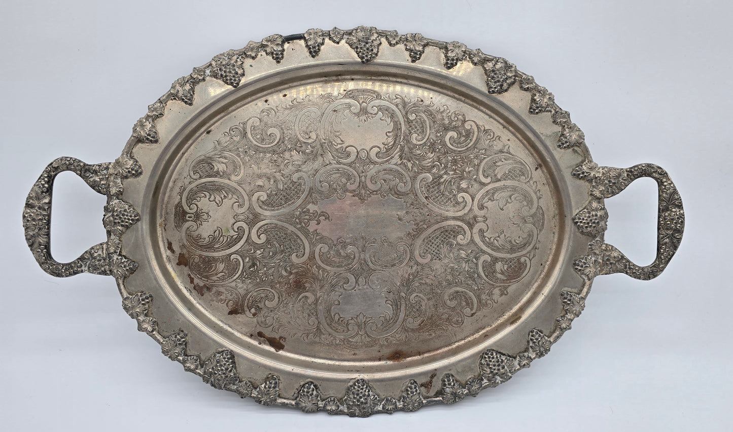 Vintage Federal Silver Co. Silver on Copper Butler Serving Tray with Handles Grape Design