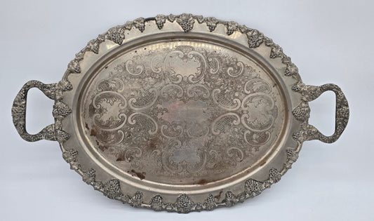 Vintage Federal Silver Co. Silver on Copper Butler Serving Tray with Handles Grape Design