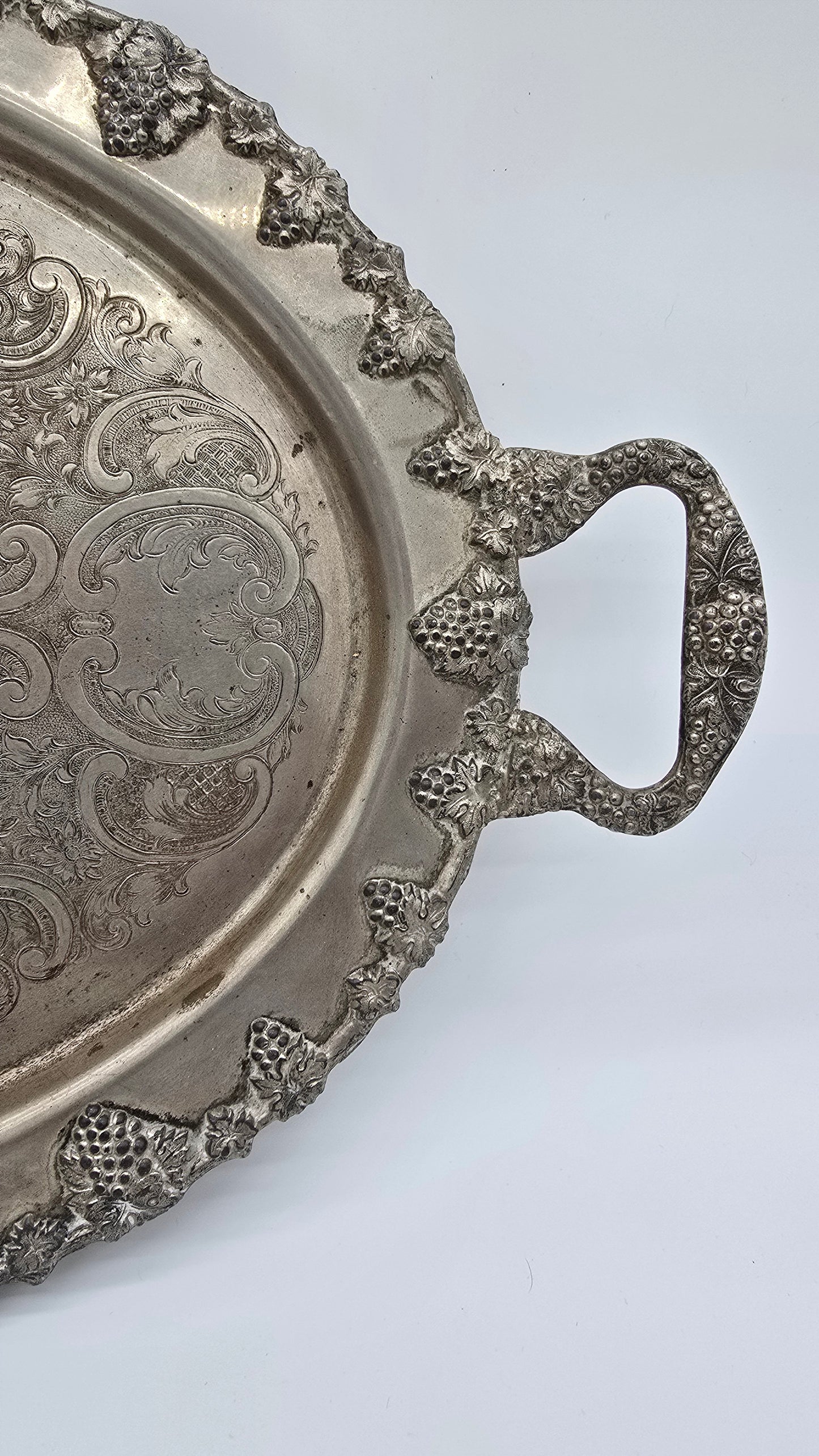 Vintage Federal Silver Co. Silver on Copper Butler Serving Tray with Handles Grape Design