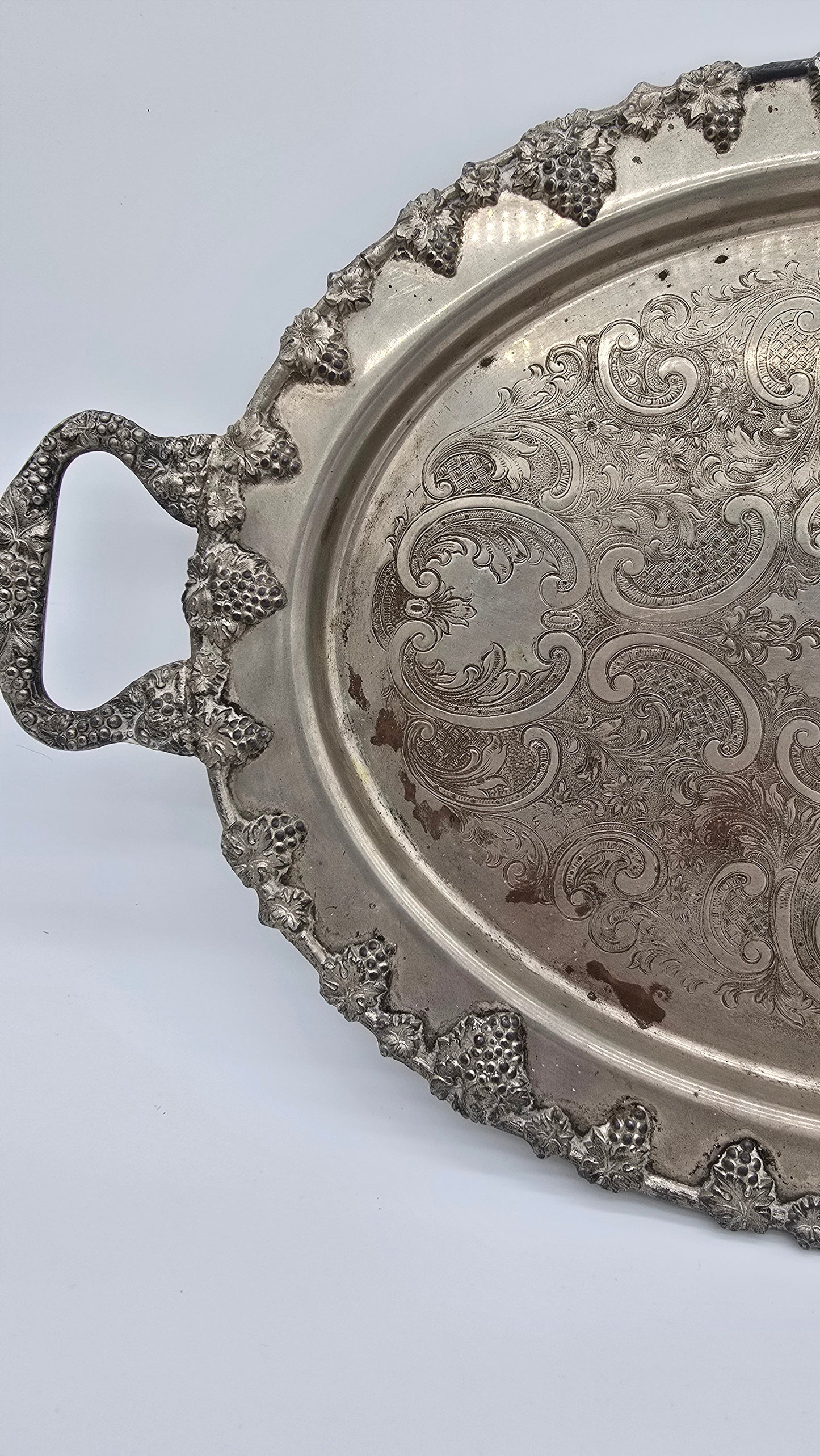 Vintage Federal Silver Co. Silver on Copper Butler Serving Tray with Handles Grape Design