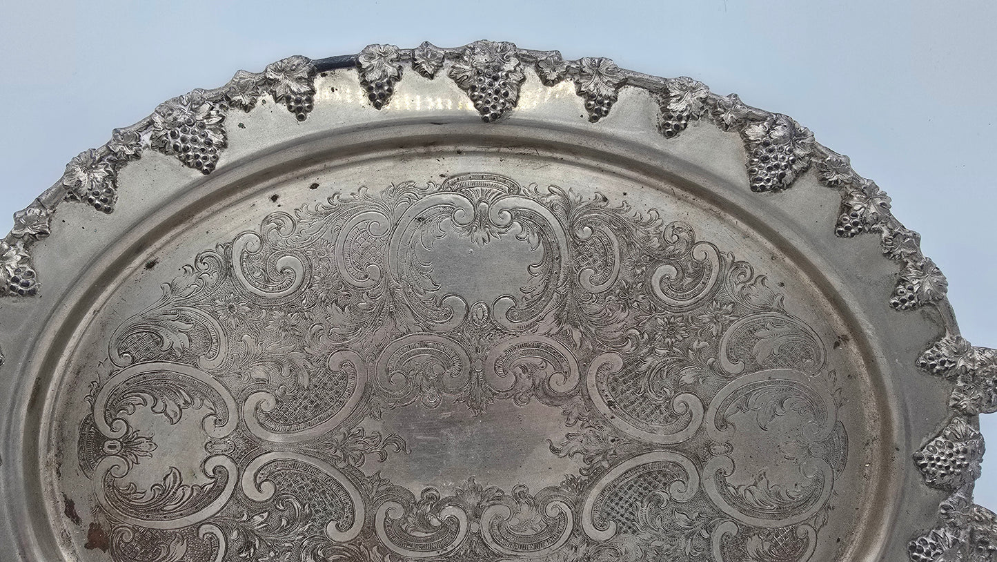 Vintage Federal Silver Co. Silver on Copper Butler Serving Tray with Handles Grape Design