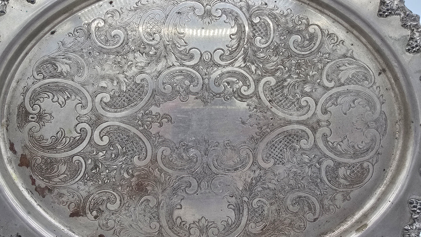 Vintage Federal Silver Co. Silver on Copper Butler Serving Tray with Handles Grape Design