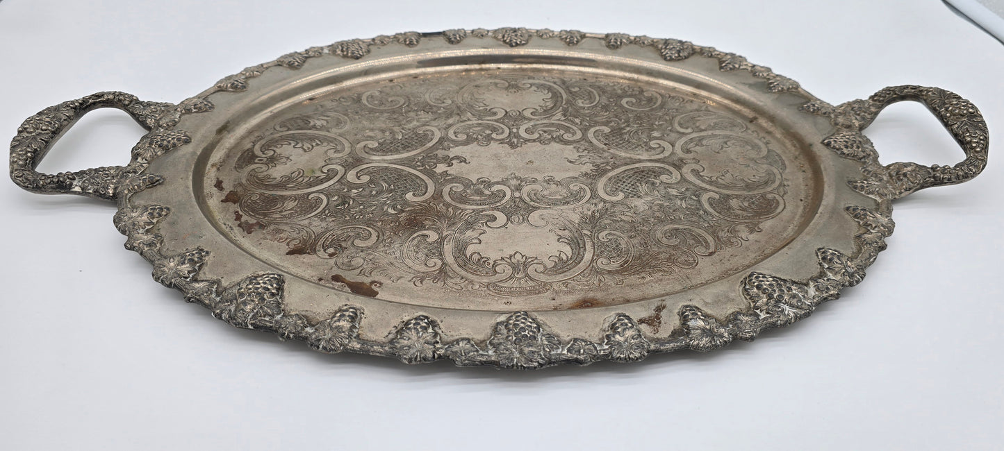 Vintage Federal Silver Co. Silver on Copper Butler Serving Tray with Handles Grape Design
