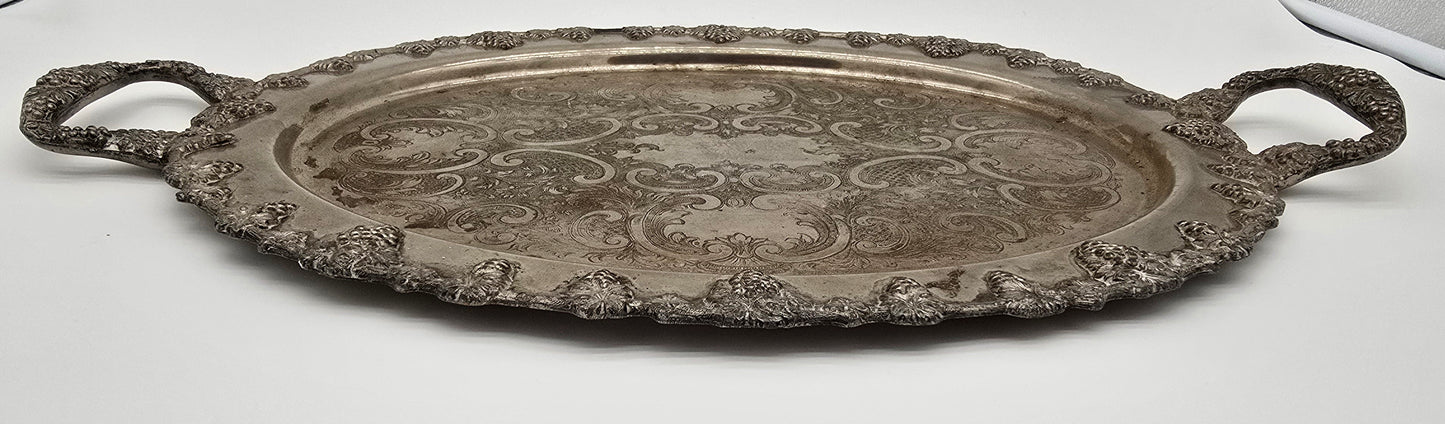 Vintage Federal Silver Co. Silver on Copper Butler Serving Tray with Handles Grape Design