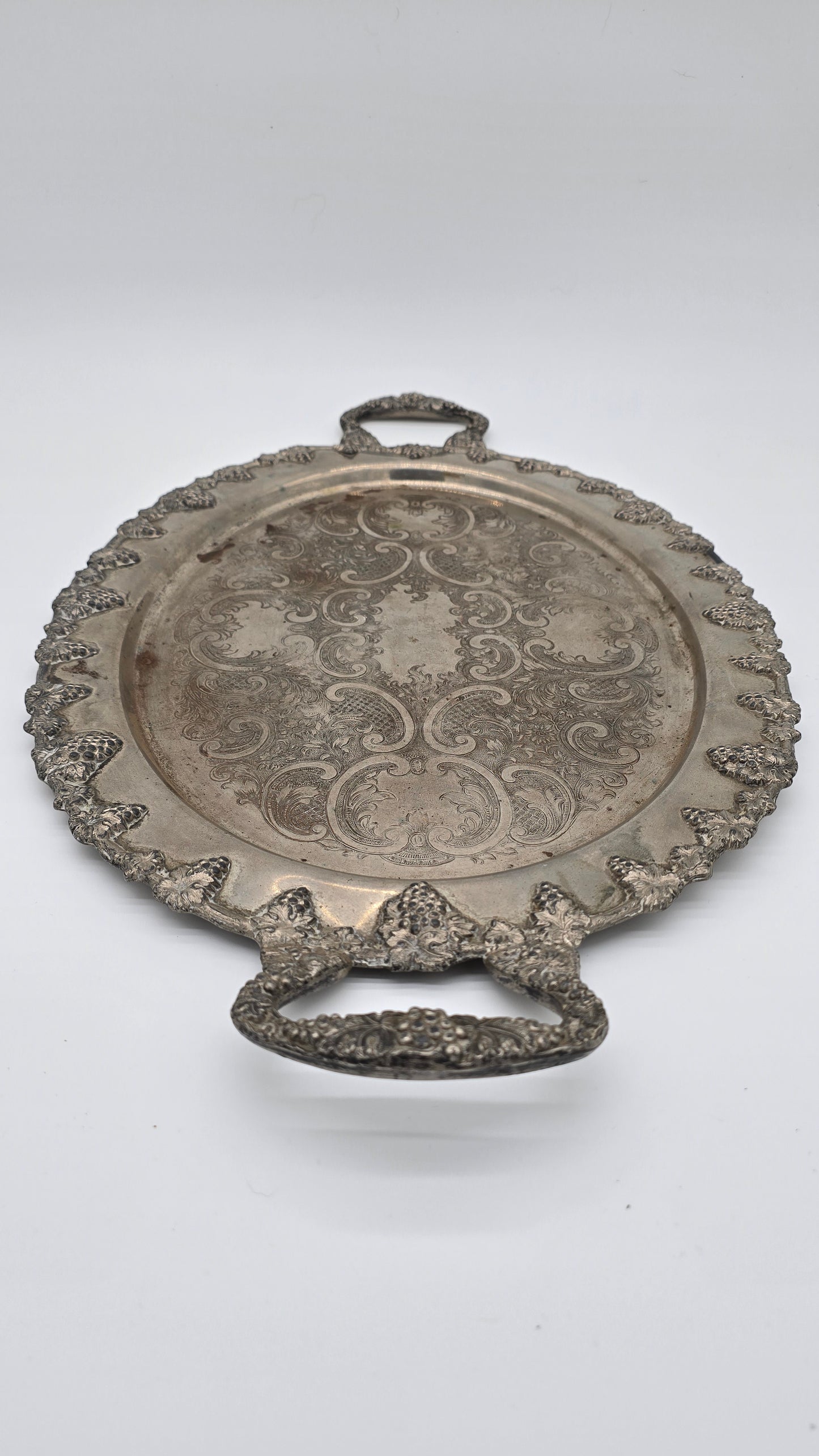 Vintage Federal Silver Co. Silver on Copper Butler Serving Tray with Handles Grape Design