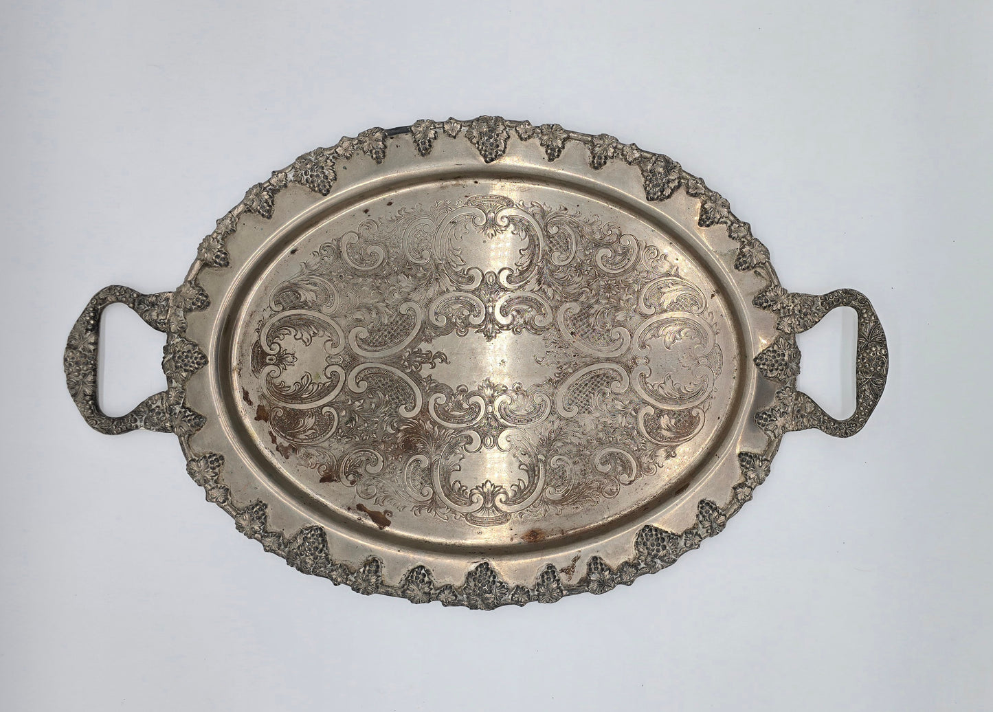 Vintage Federal Silver Co. Silver on Copper Butler Serving Tray with Handles Grape Design