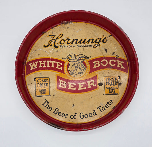 Vintage Hornung's White Bock Beer Metal Tray Round Philadelphia