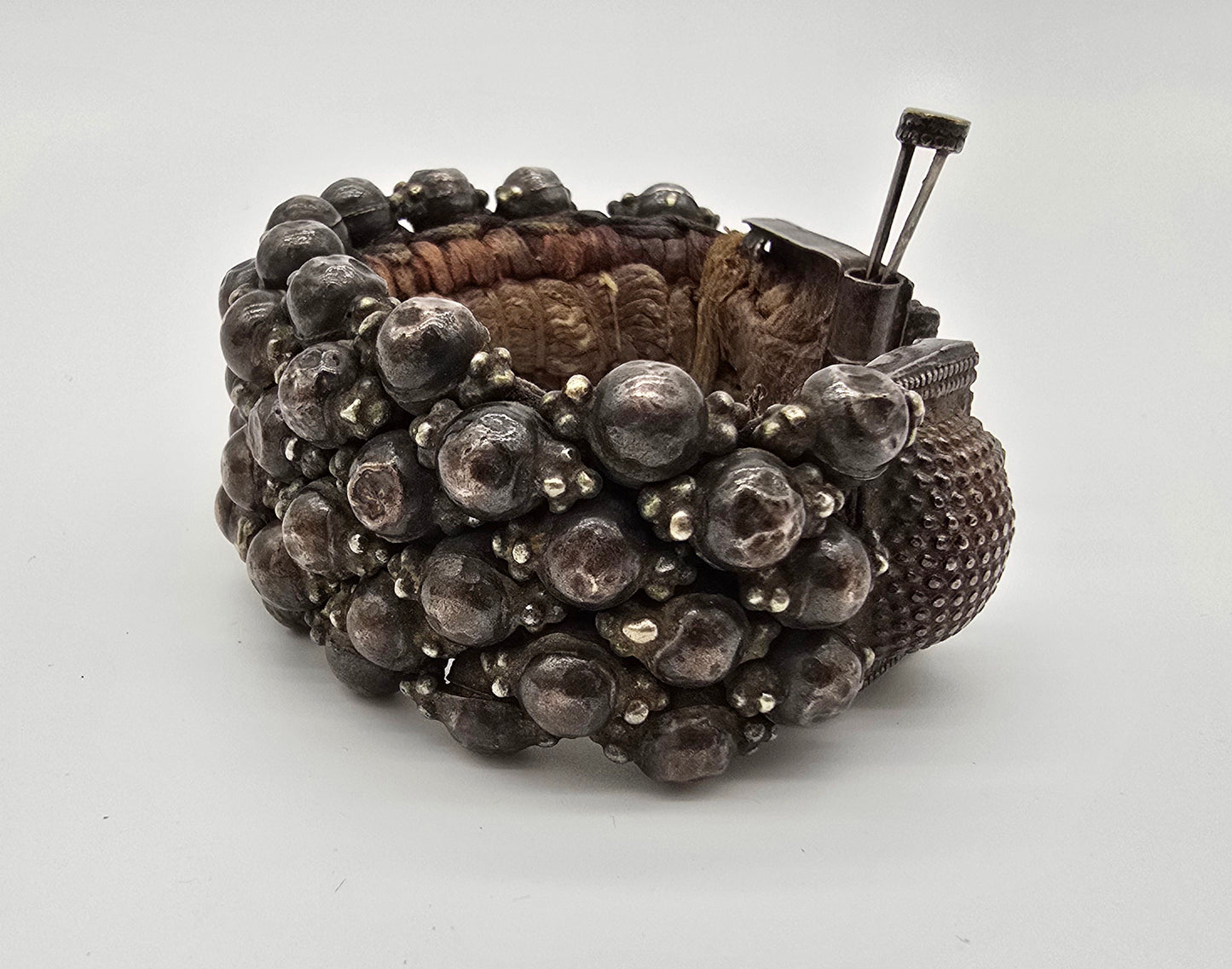 Antique Silver Rajasthan Beaded Ball Cuff Bracelet