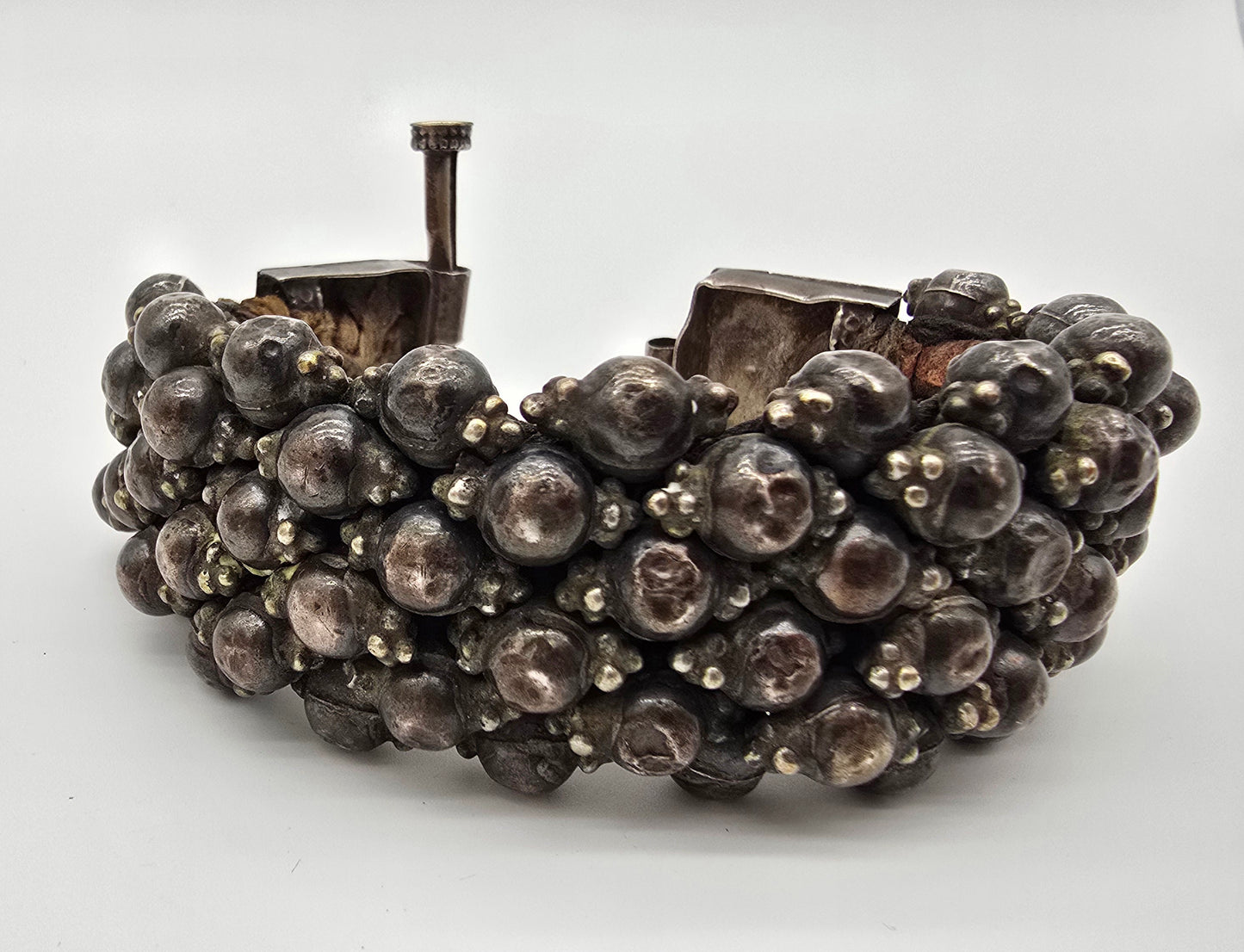 Antique Silver Rajasthan Beaded Ball Cuff Bracelet