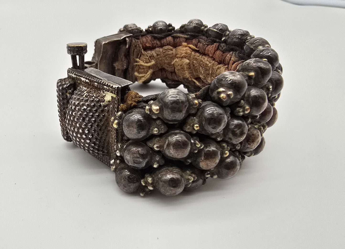 Antique Silver Rajasthan Beaded Ball Cuff Bracelet