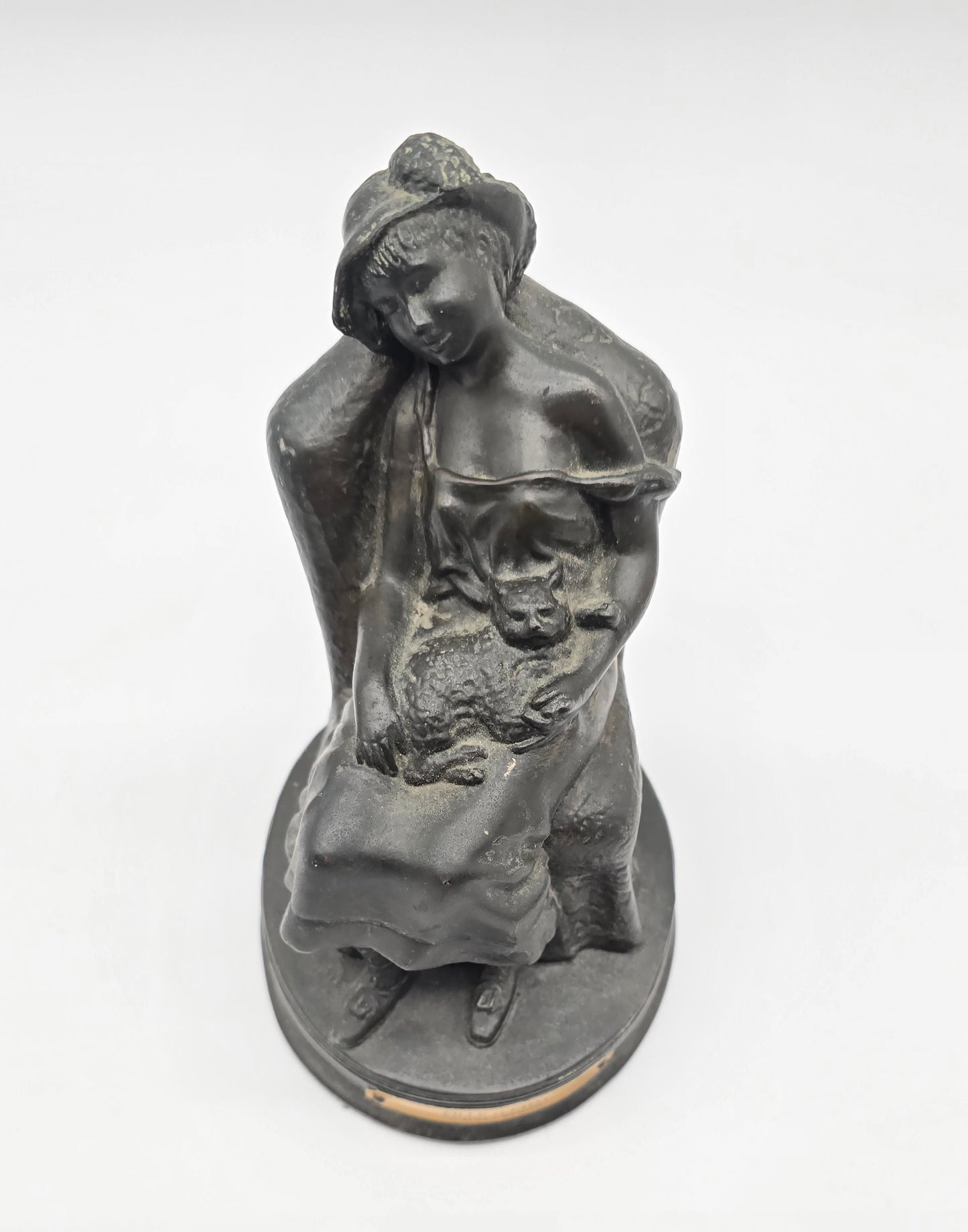 H. Kalish Fille et Chat Girl Woman Lady with Cat Bronze Statue