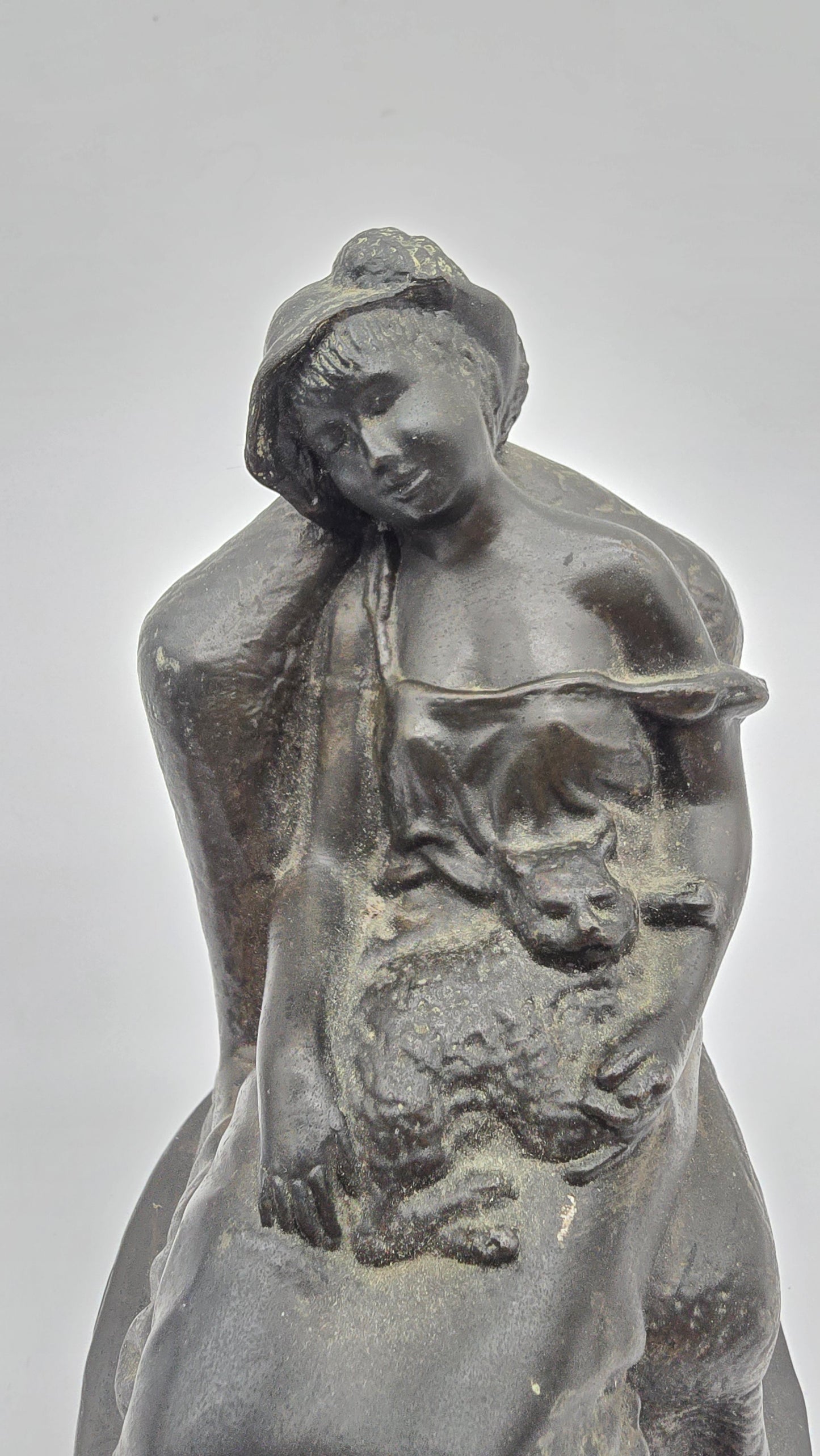 H. Kalish Fille et Chat Girl Woman Lady with Cat Bronze Statue