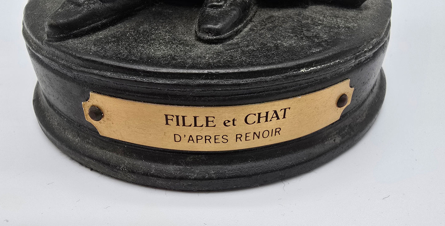 H. Kalish Fille et Chat Girl Woman Lady with Cat Bronze Statue