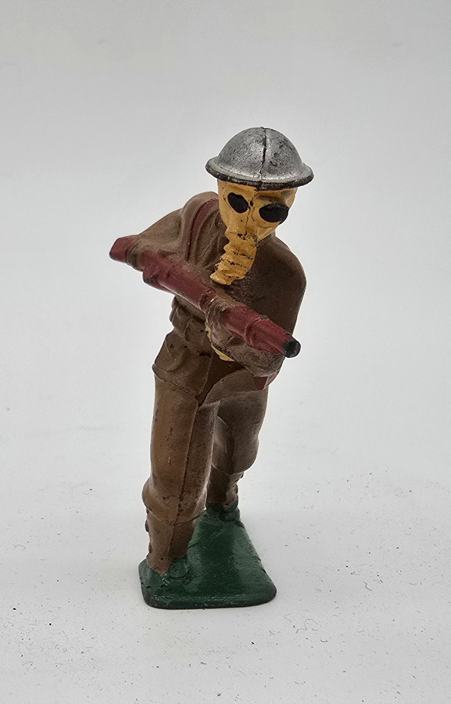 Vintage Barclay Manoil Lead Toy Soldier with Gas Mask and Gun