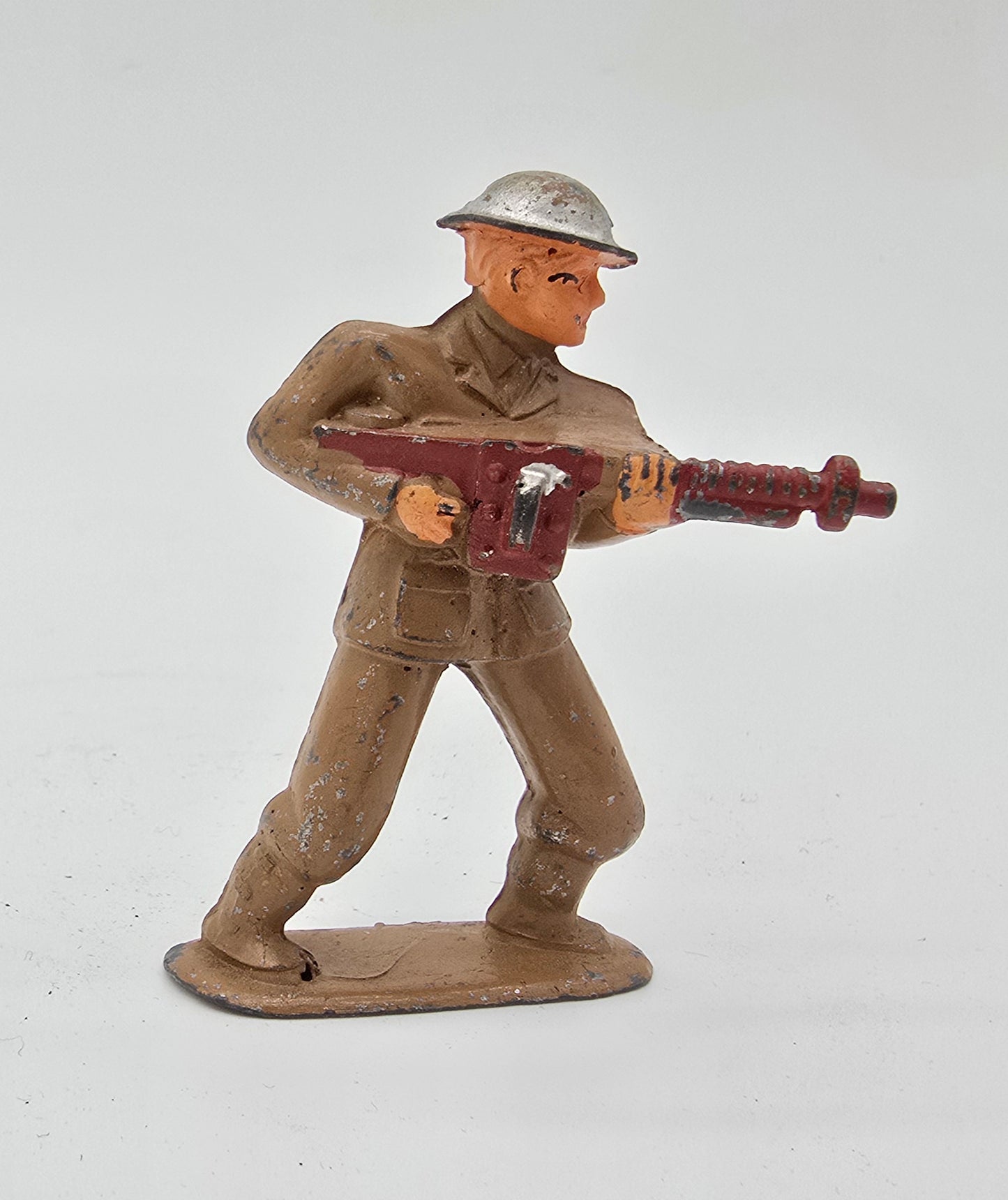 Vintage Barclay Manoil Lead Toy Soldier with Red Machine Gun