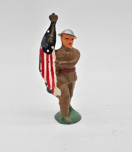 Vintage Barclay Manoil Lead Toy Soldier Flag Bearer #701 Red Belt Vertical Stripes
