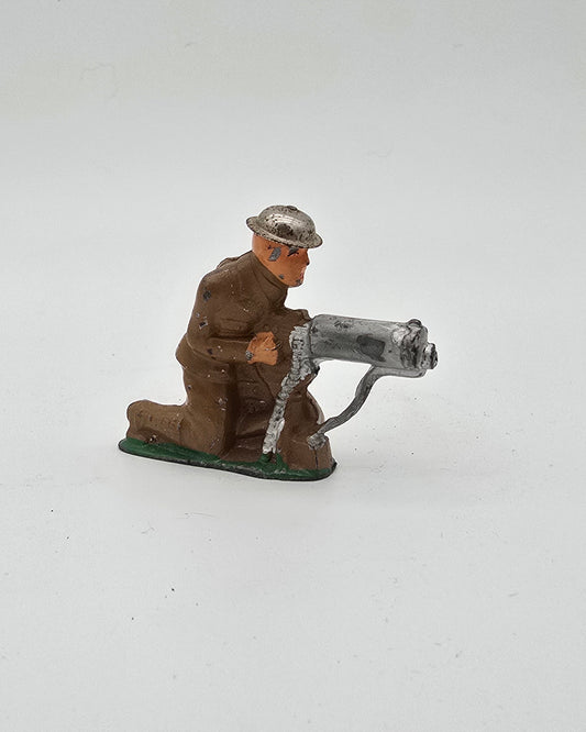 Vintage Barclay Manoil Lead Toy Soldier Kneeling with Anti Tank Machine Gun