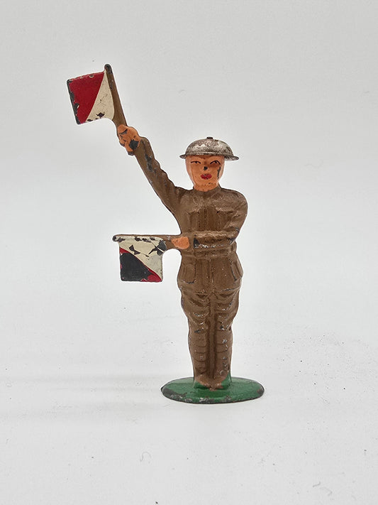 Vintage Barclay Manoil Lead Toy Soldier Signal Man with Flags #730
